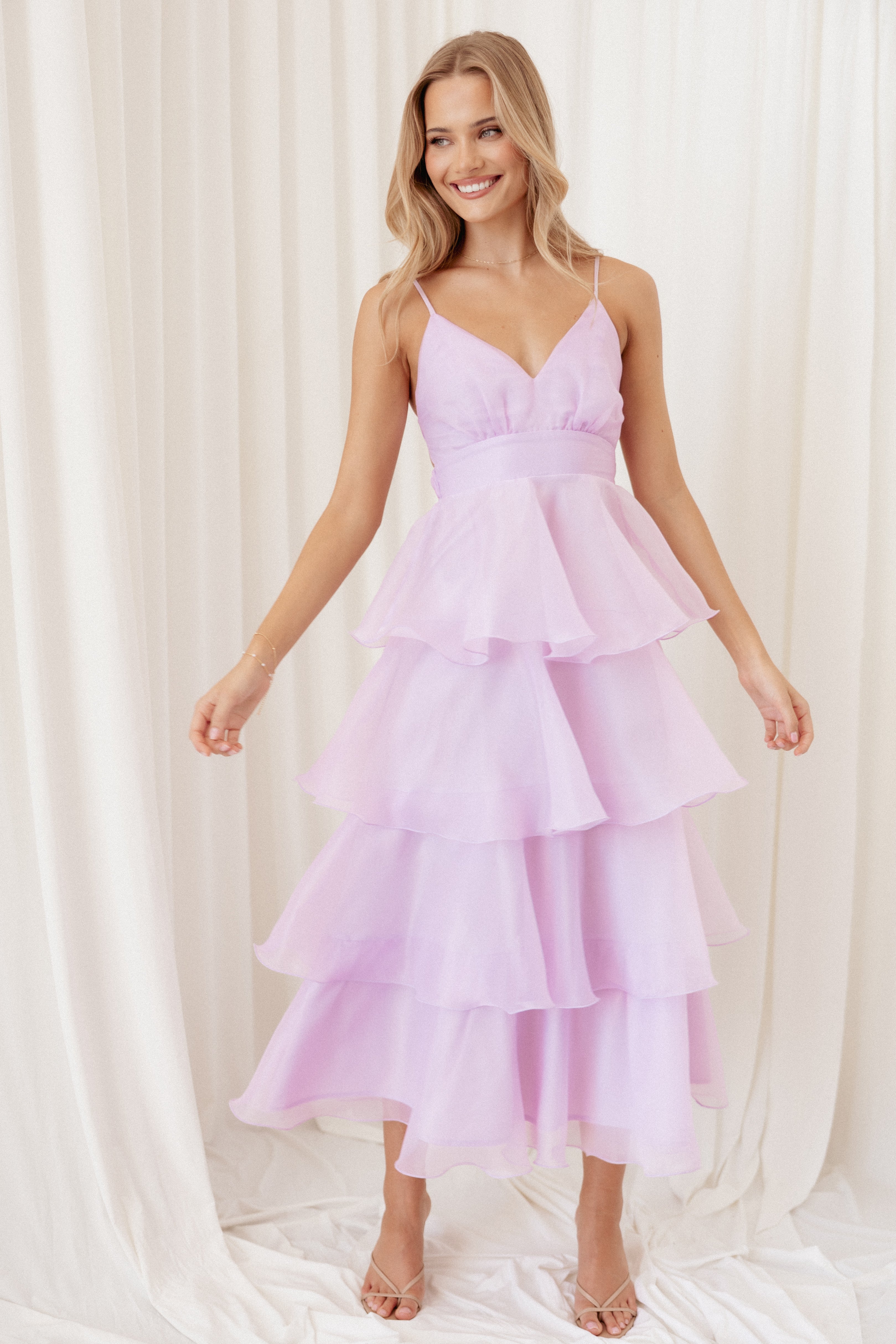 Winslet Lilac V-Neck Maxi Dress with Tiered Skirt
