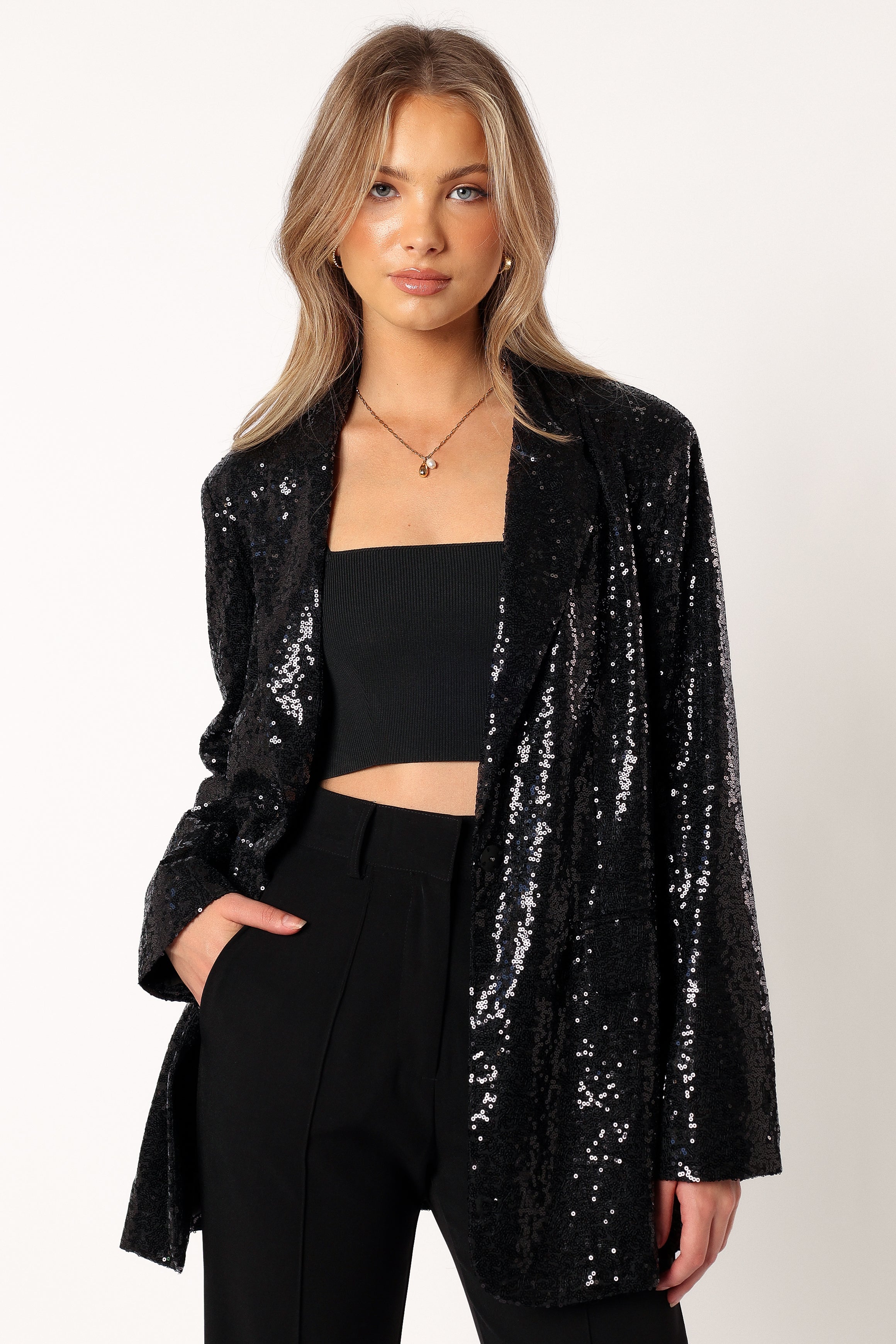 Black Sequin Blazer for Women - Delaney Sparkling Jacket