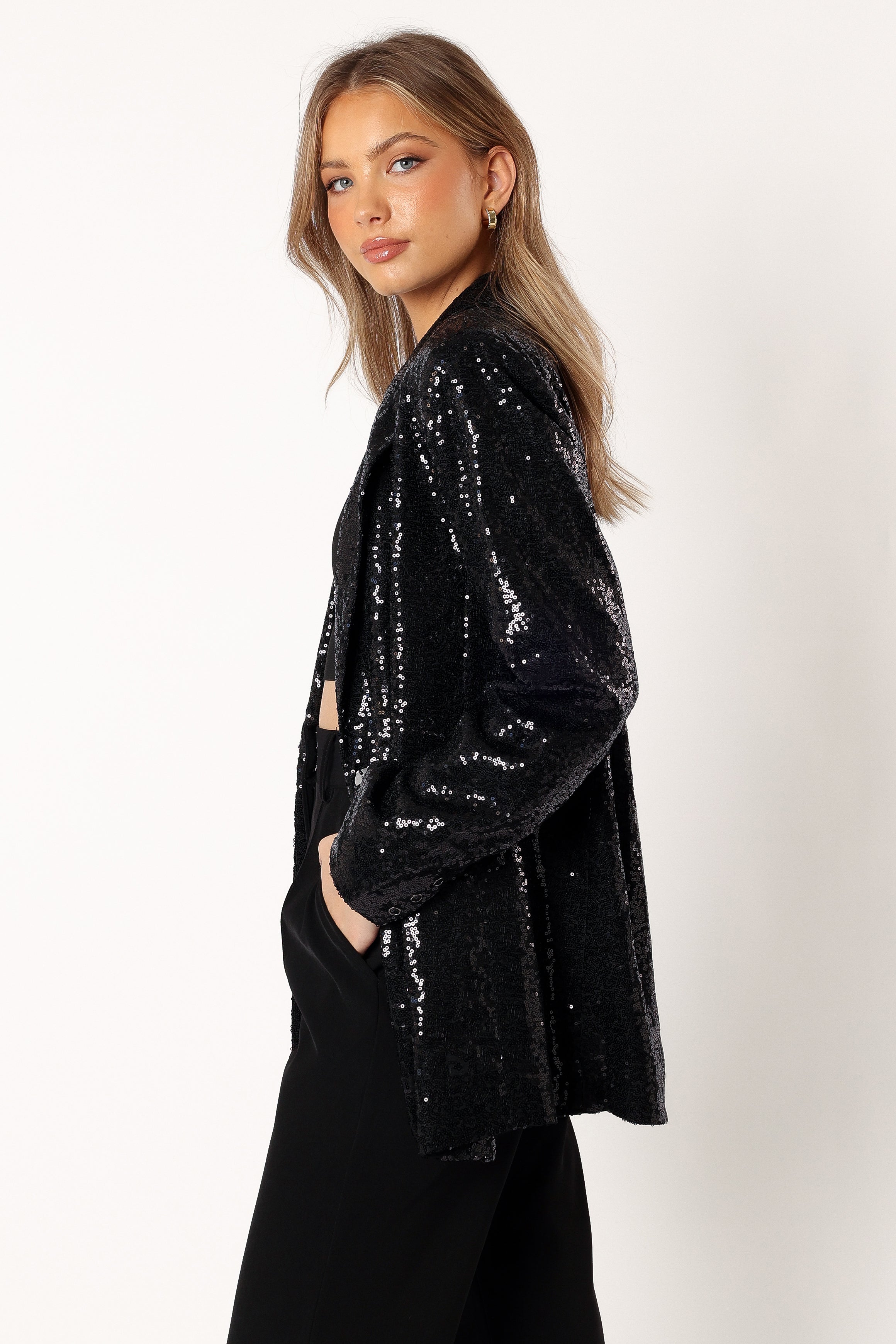 Black Sequin Blazer for Women - Delaney Sparkling Jacket