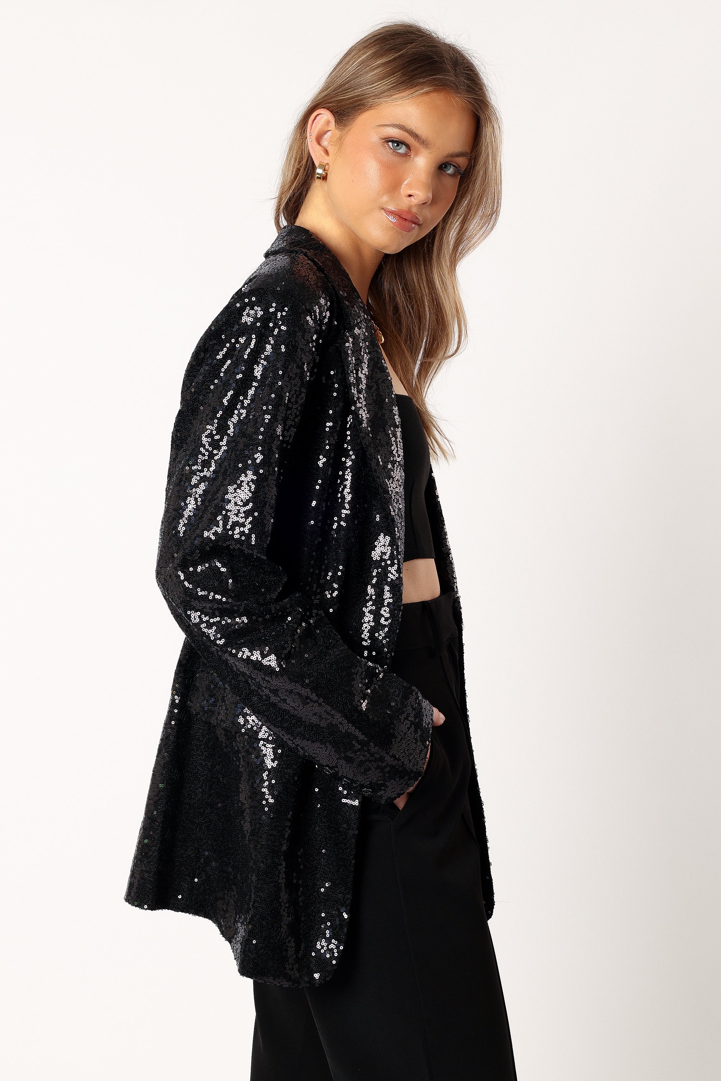 Black Sequin Blazer for Women - Delaney Sparkling Jacket