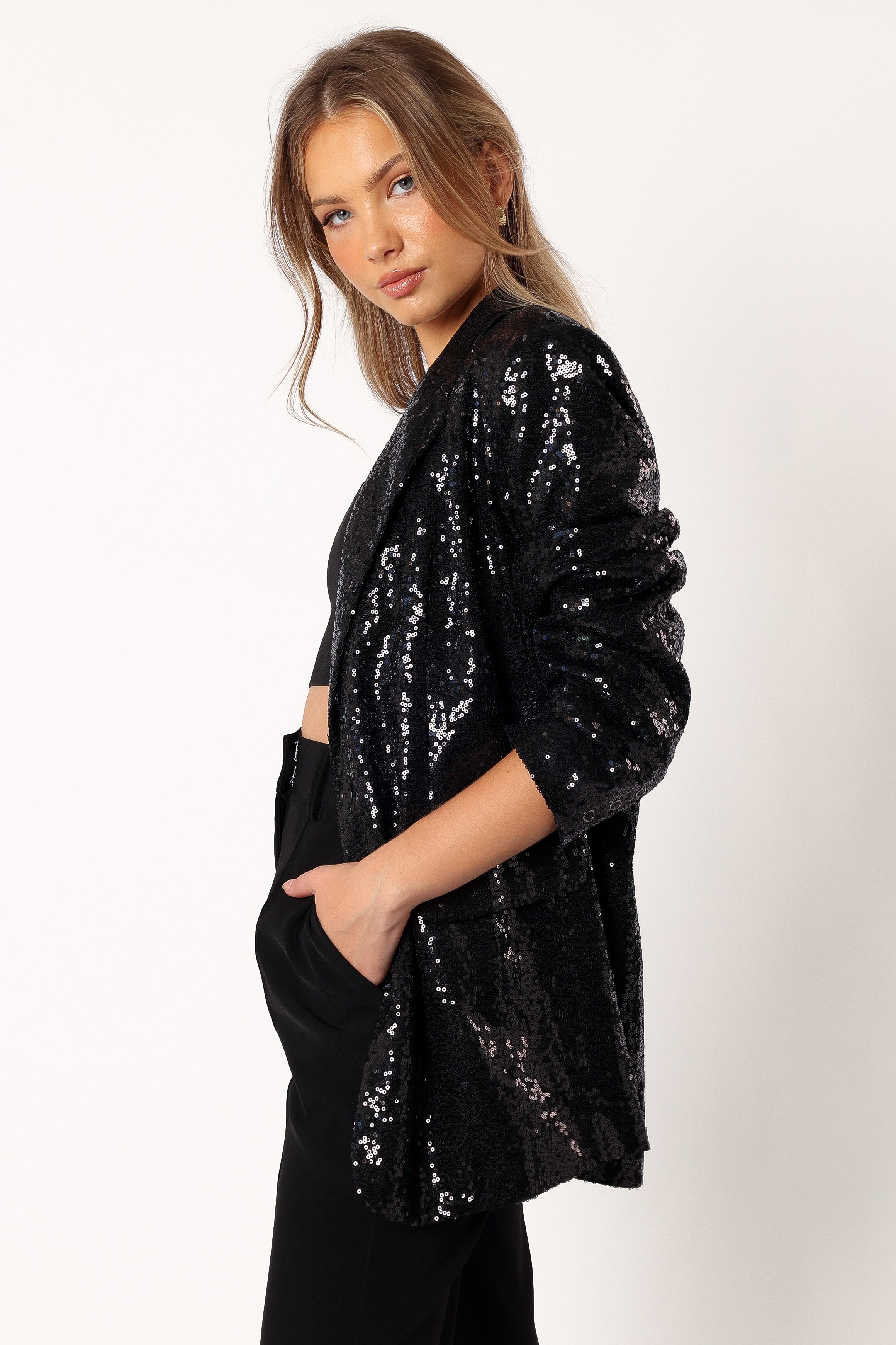 Black Sequin Blazer for Women - Delaney Sparkling Jacket