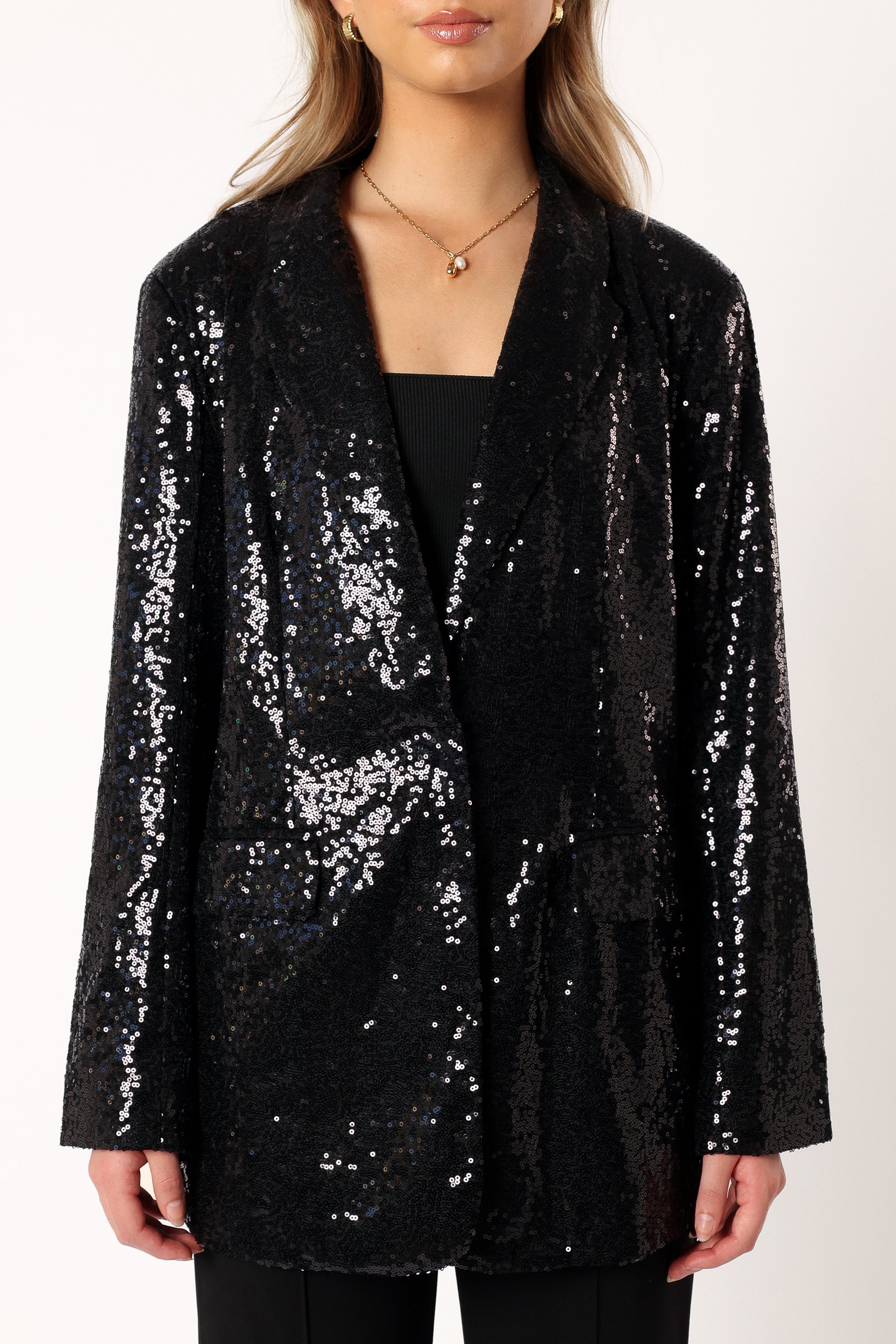 Black Sequin Blazer for Women - Delaney Sparkling Jacket
