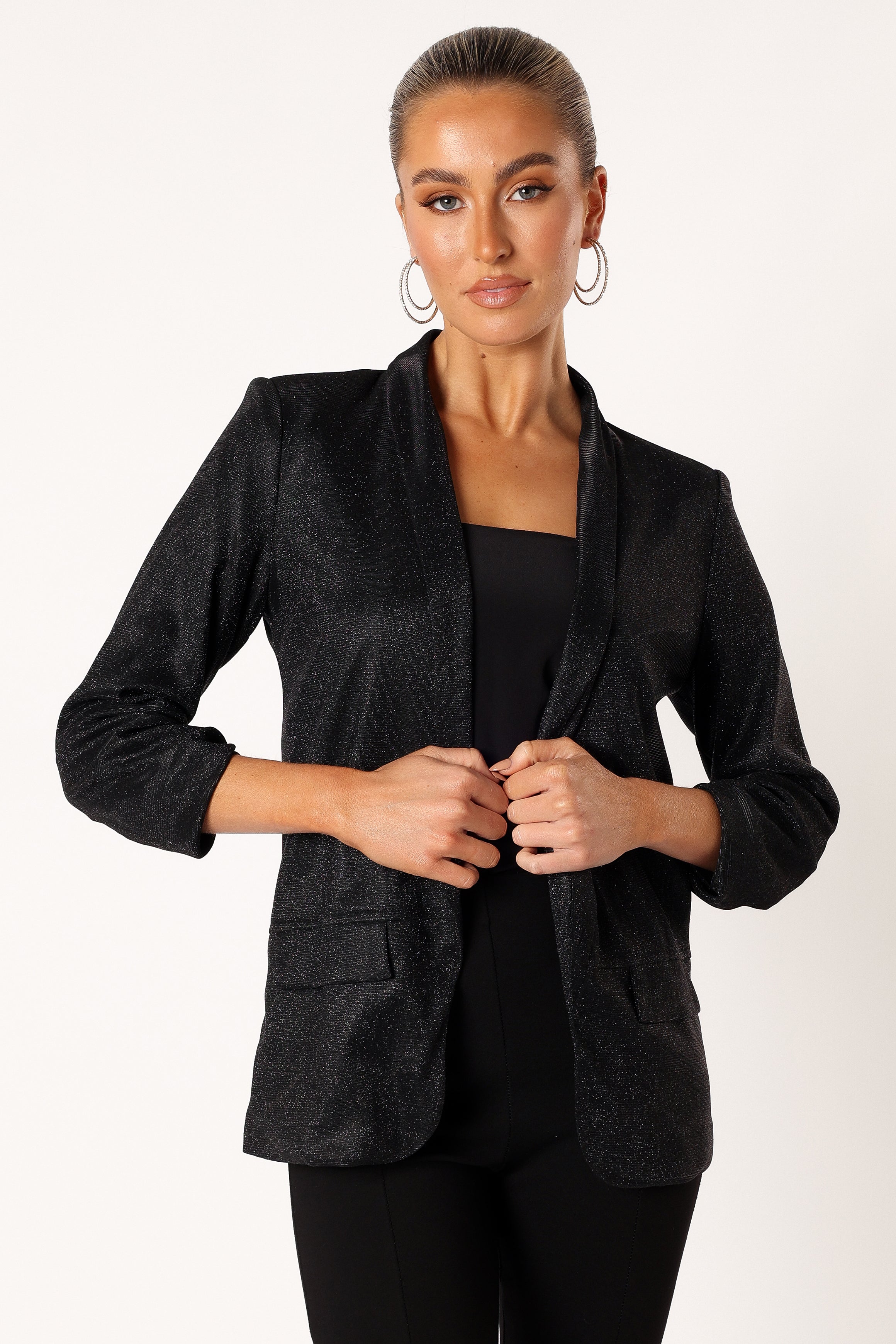 Black Gemma Blazer with Shawl Lapel & 3/4 Sleeves