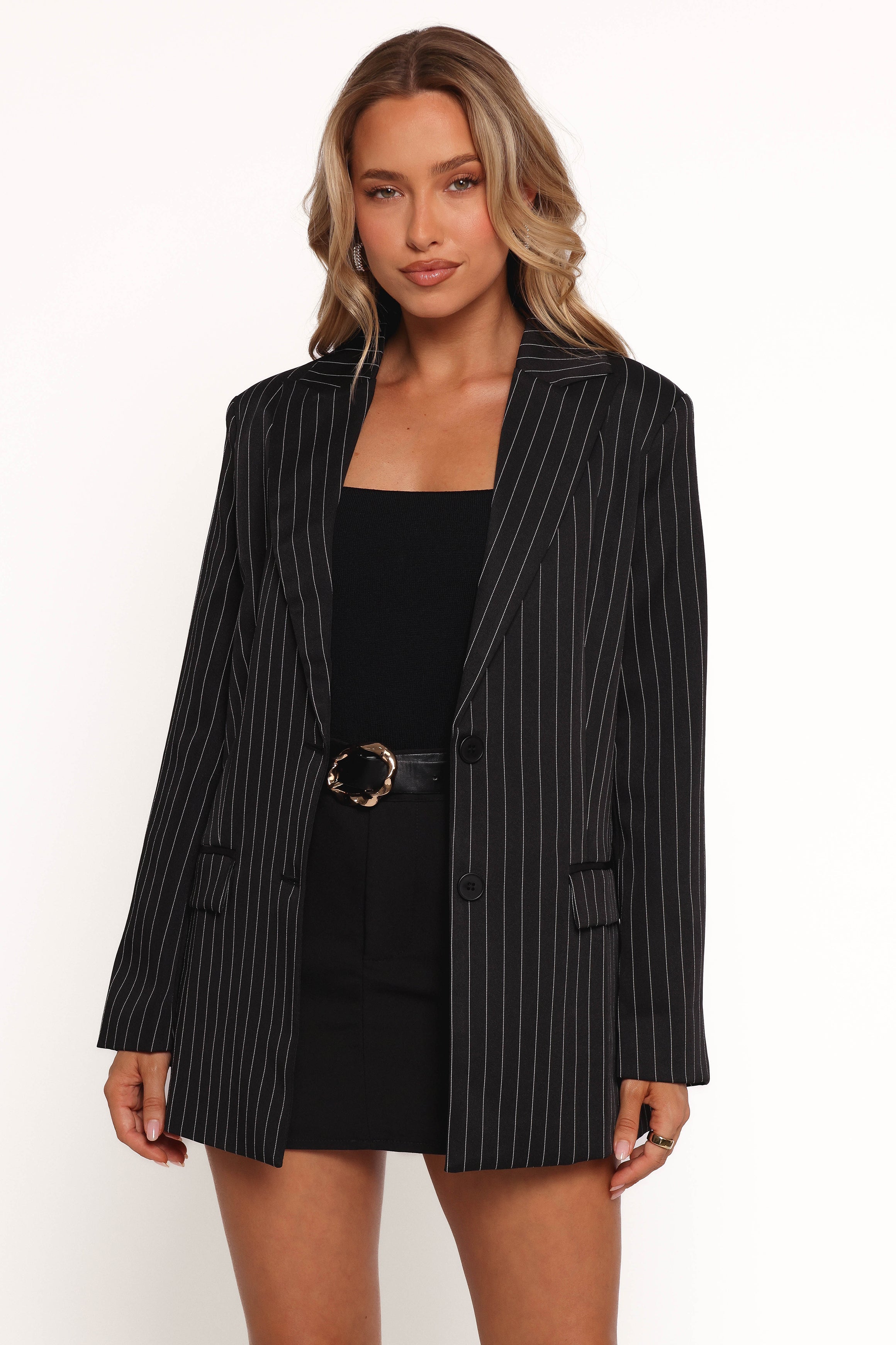 Livia Black Pinstripe Blazer for Women - Relaxed Fit