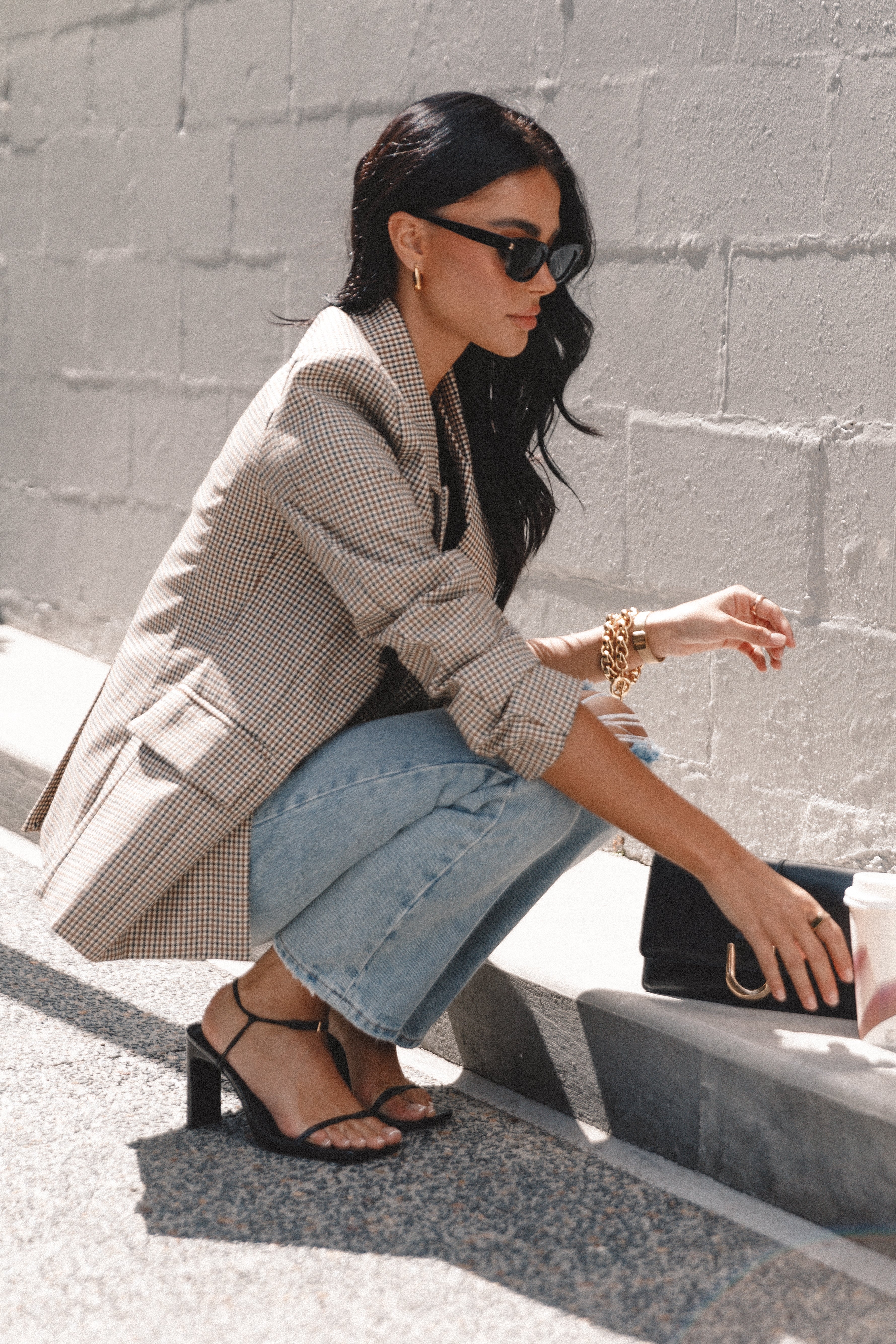 Brown Check Double Breasted Blazer - Juliette Oversized Style
