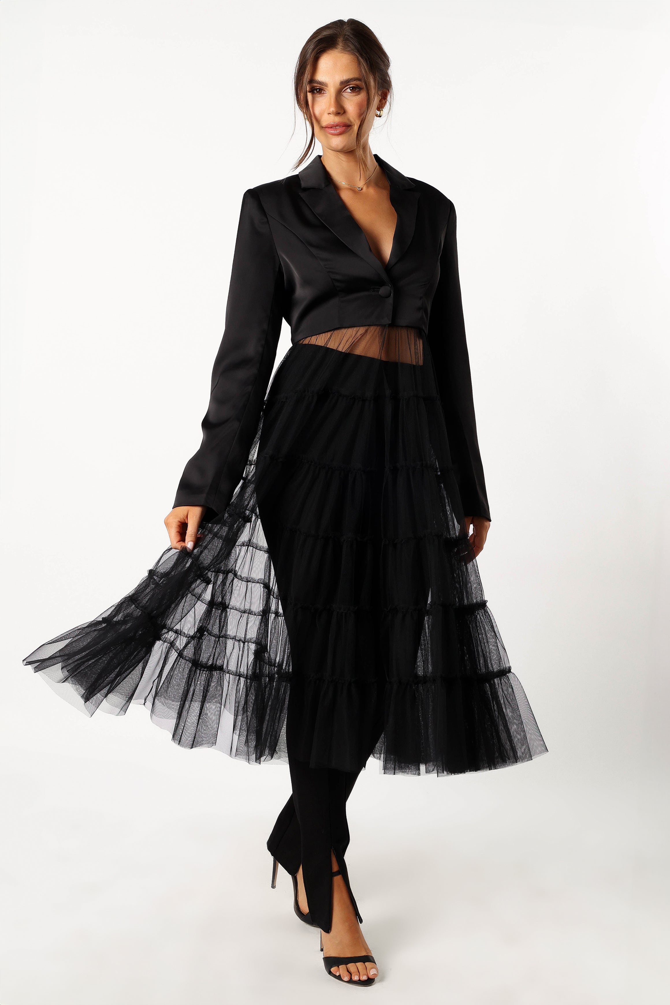 Black Briar Blazer with Tulle Skirt Design - Relaxed Fit