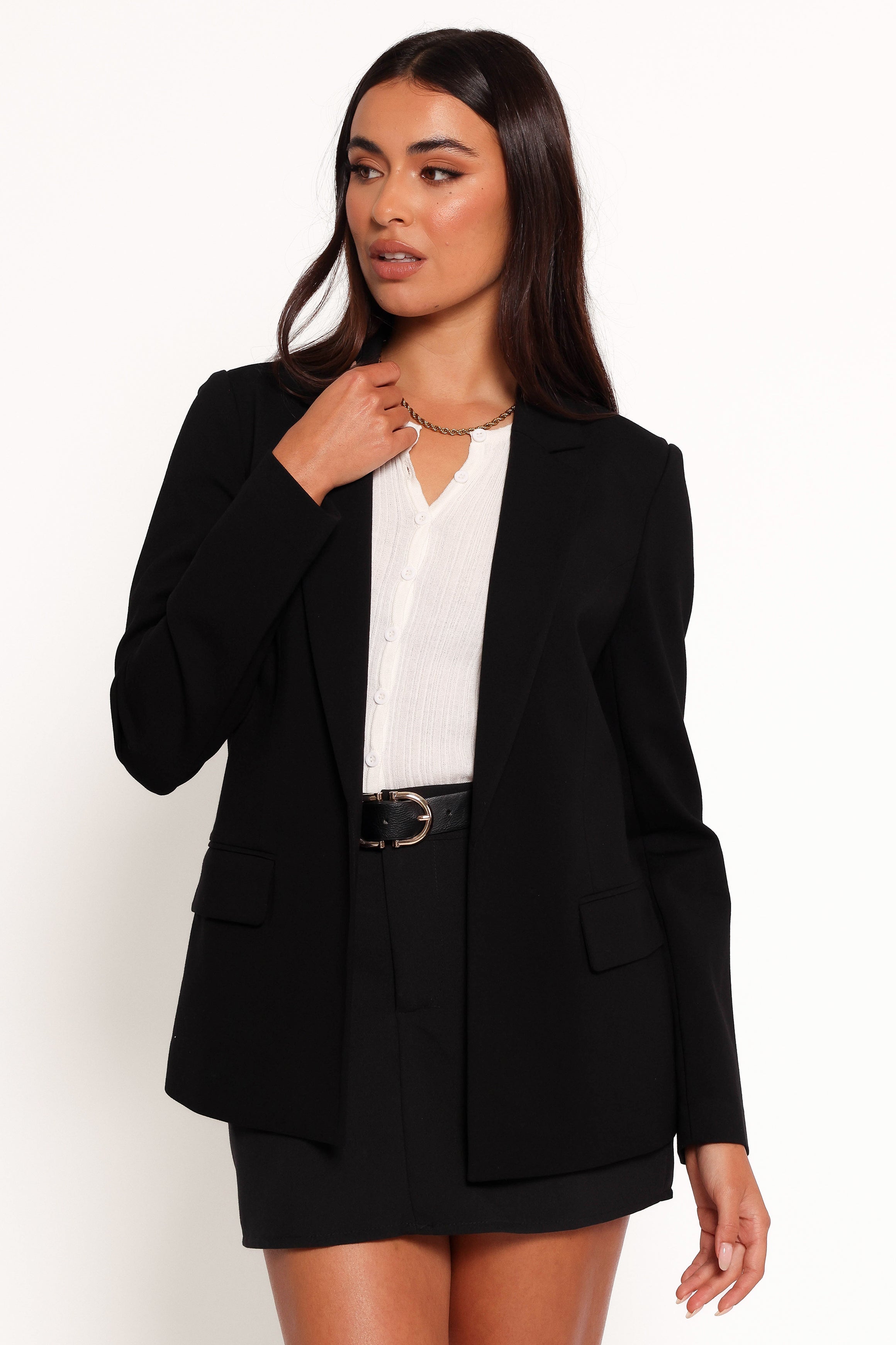 Ronny Knit Blazer for Women - Open Front Black Jacket