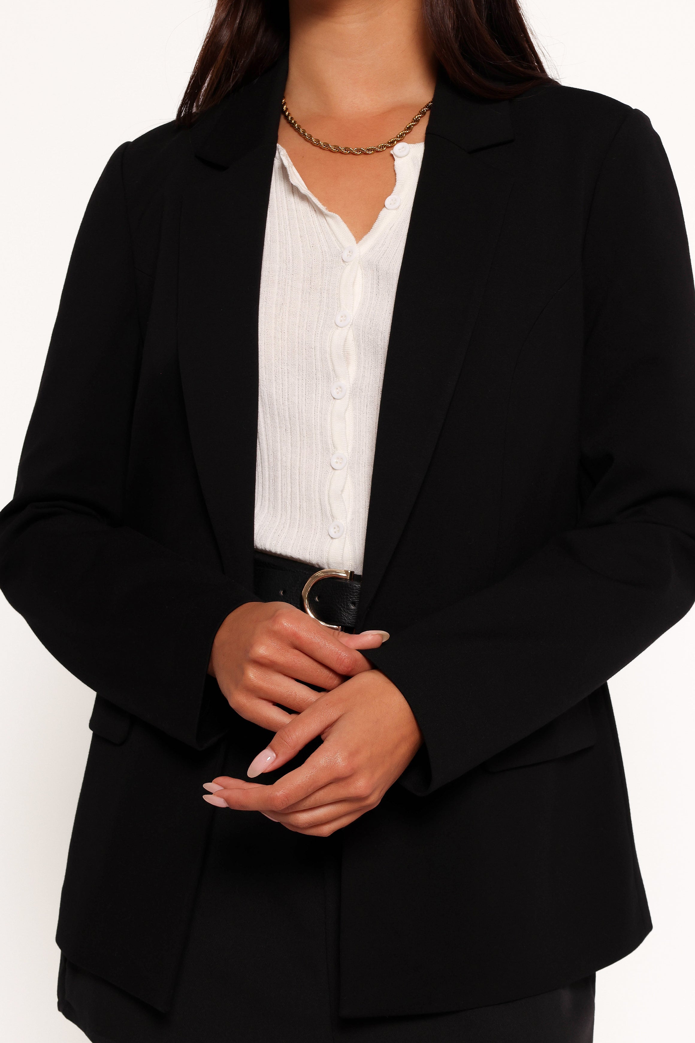 Ronny Knit Blazer for Women - Open Front Black Jacket