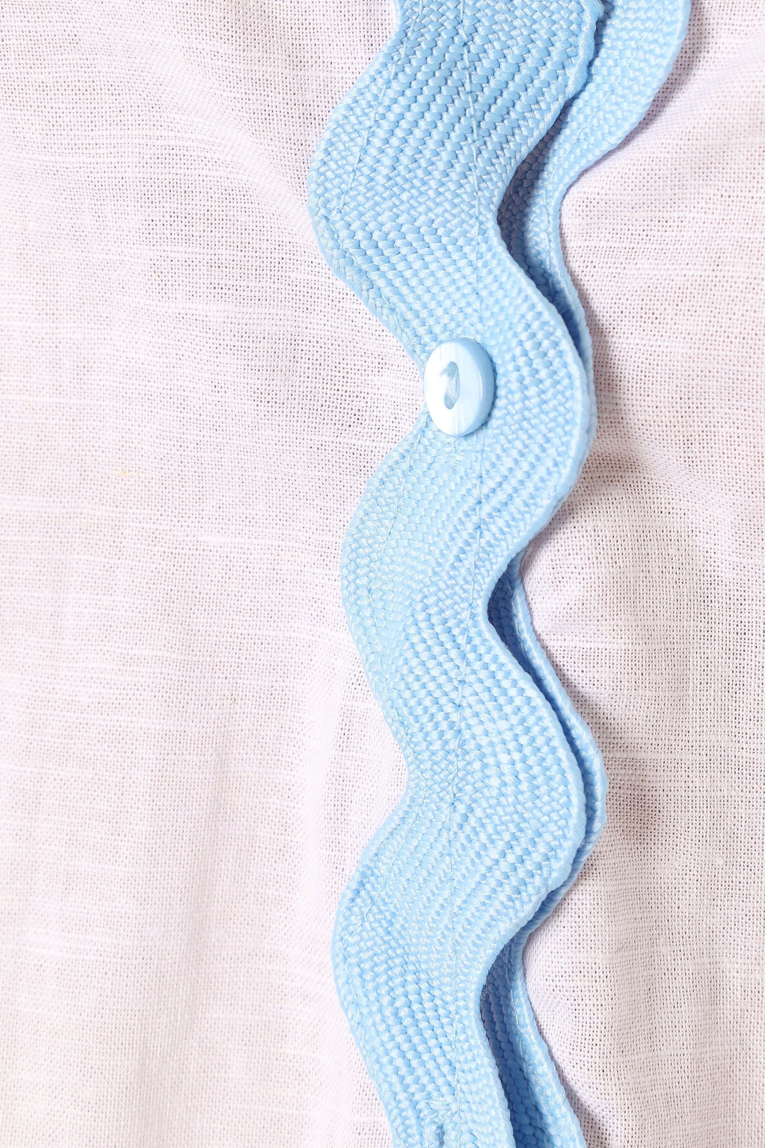 Men's Oversized V-Neck Button Down Shirt - White & Blue Contrast Trim