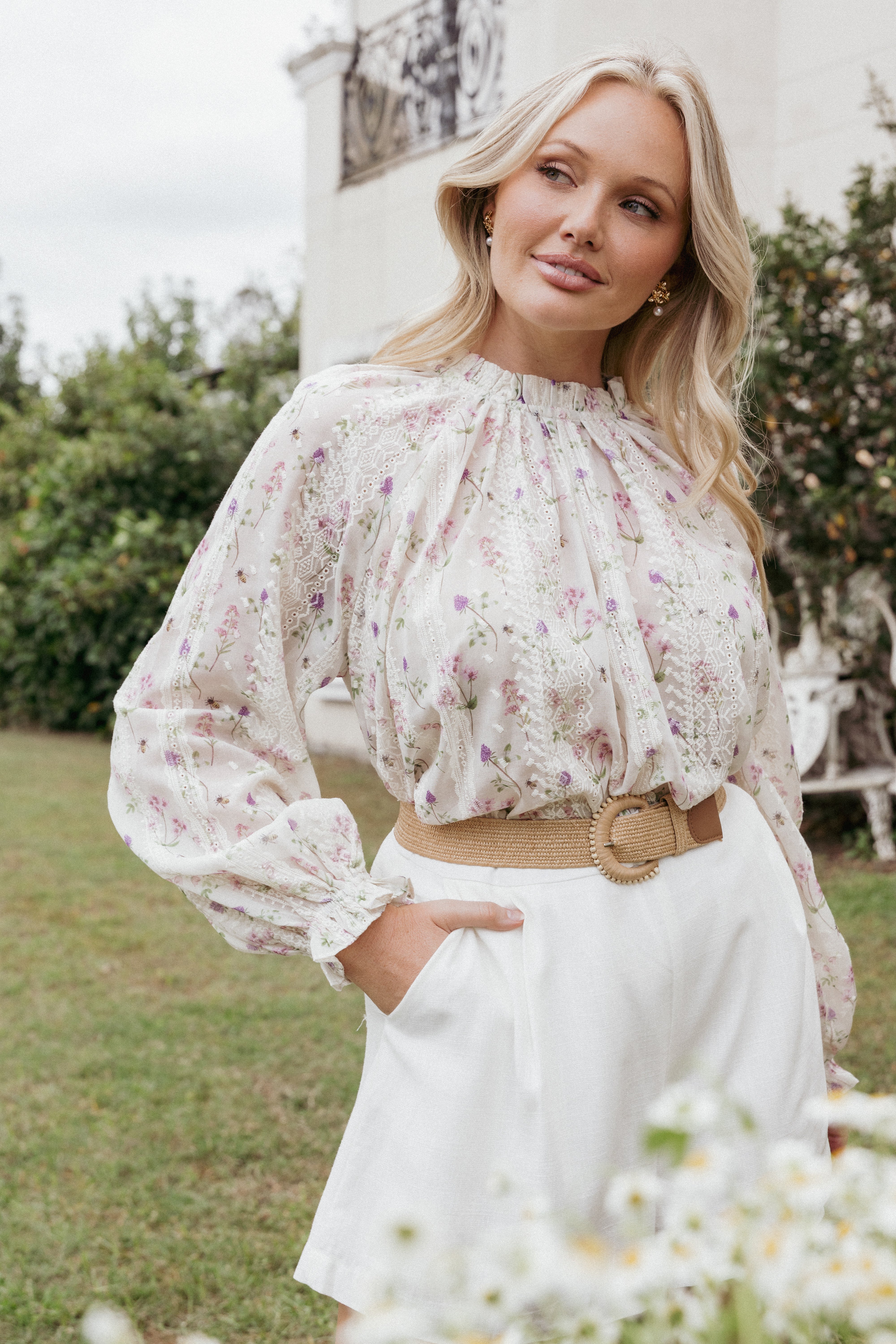 Annie Floral Long Sleeve Blouse with Ruffled Neck & Cuffs