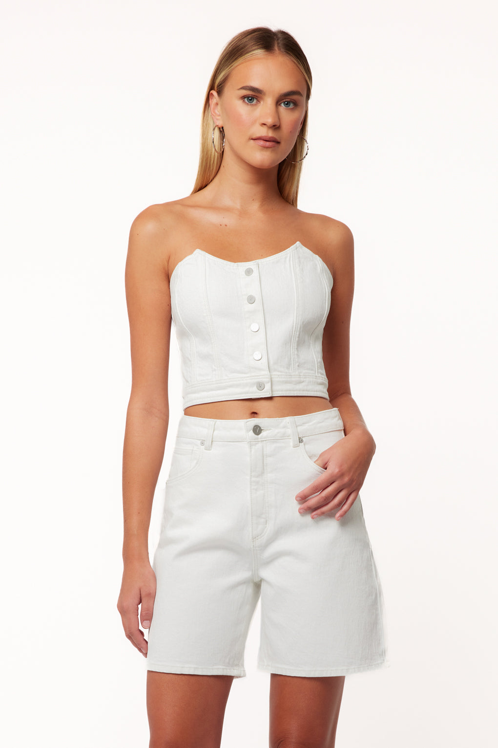 Abrand Carrie High Waisted Denim Shorts - White Light