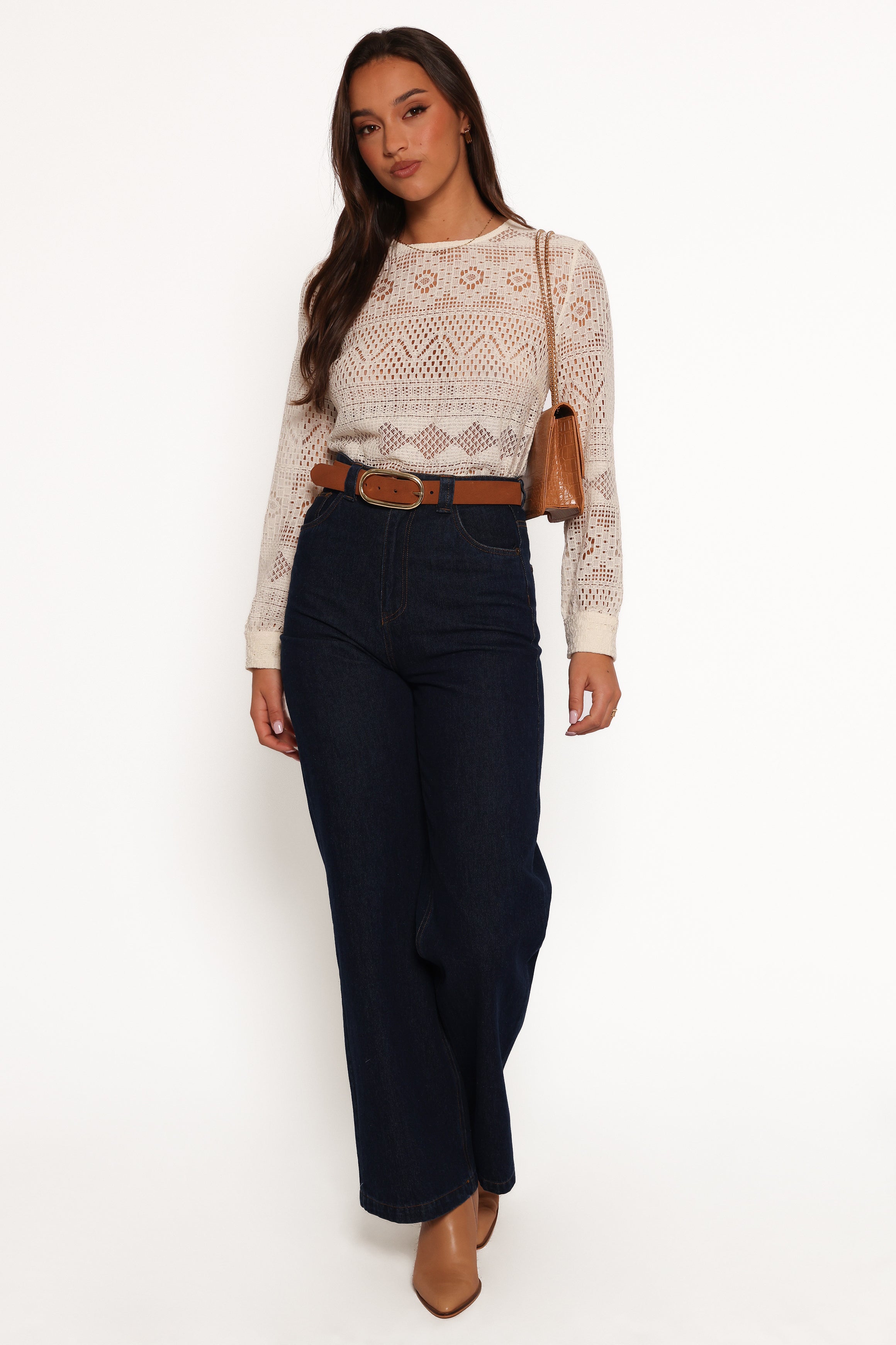 Maddot Crochet Long Sleeve Top - Cream Button Cuff Blouse