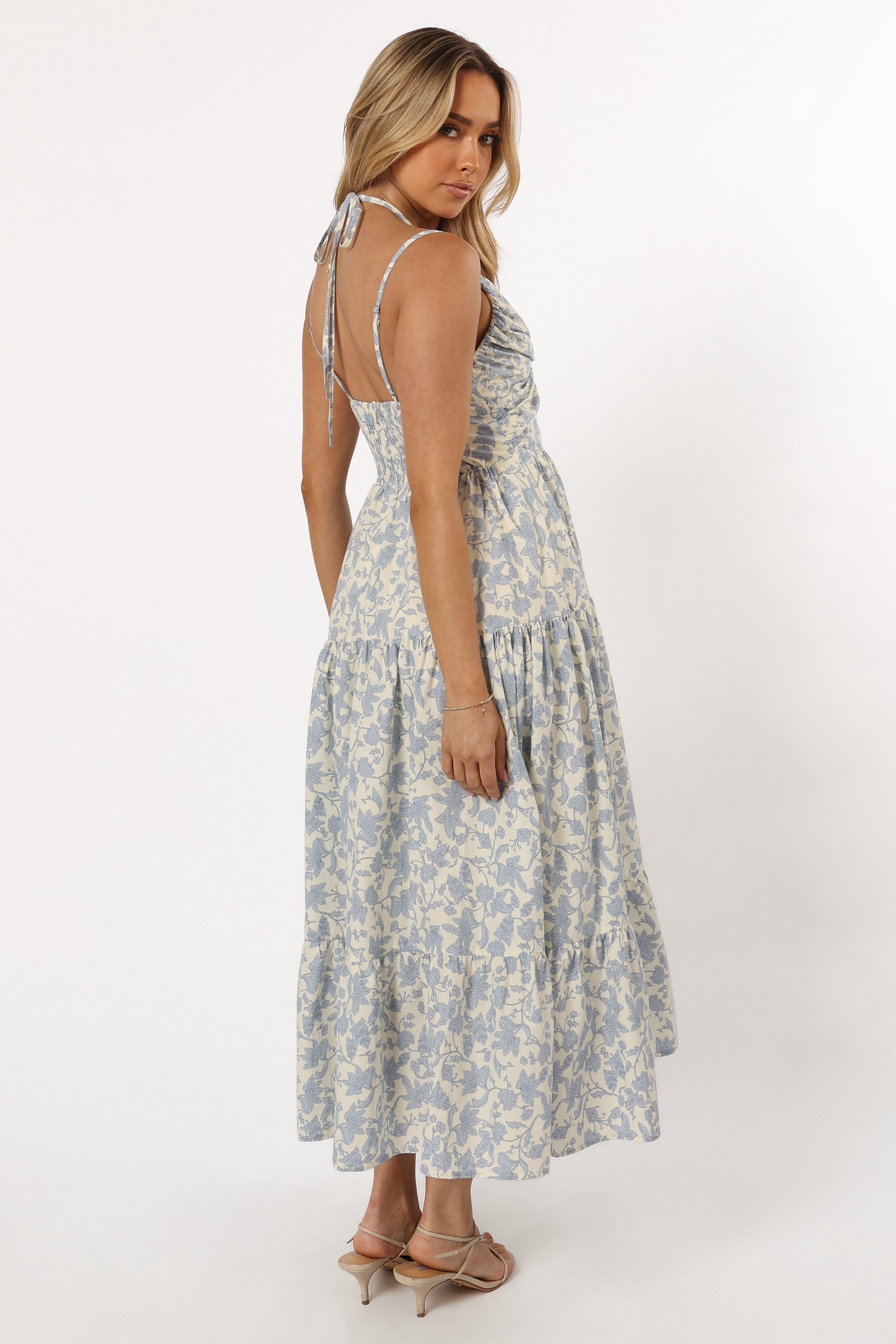 Floral V-Neck Midi Dress with Adjustable Straps - Blue