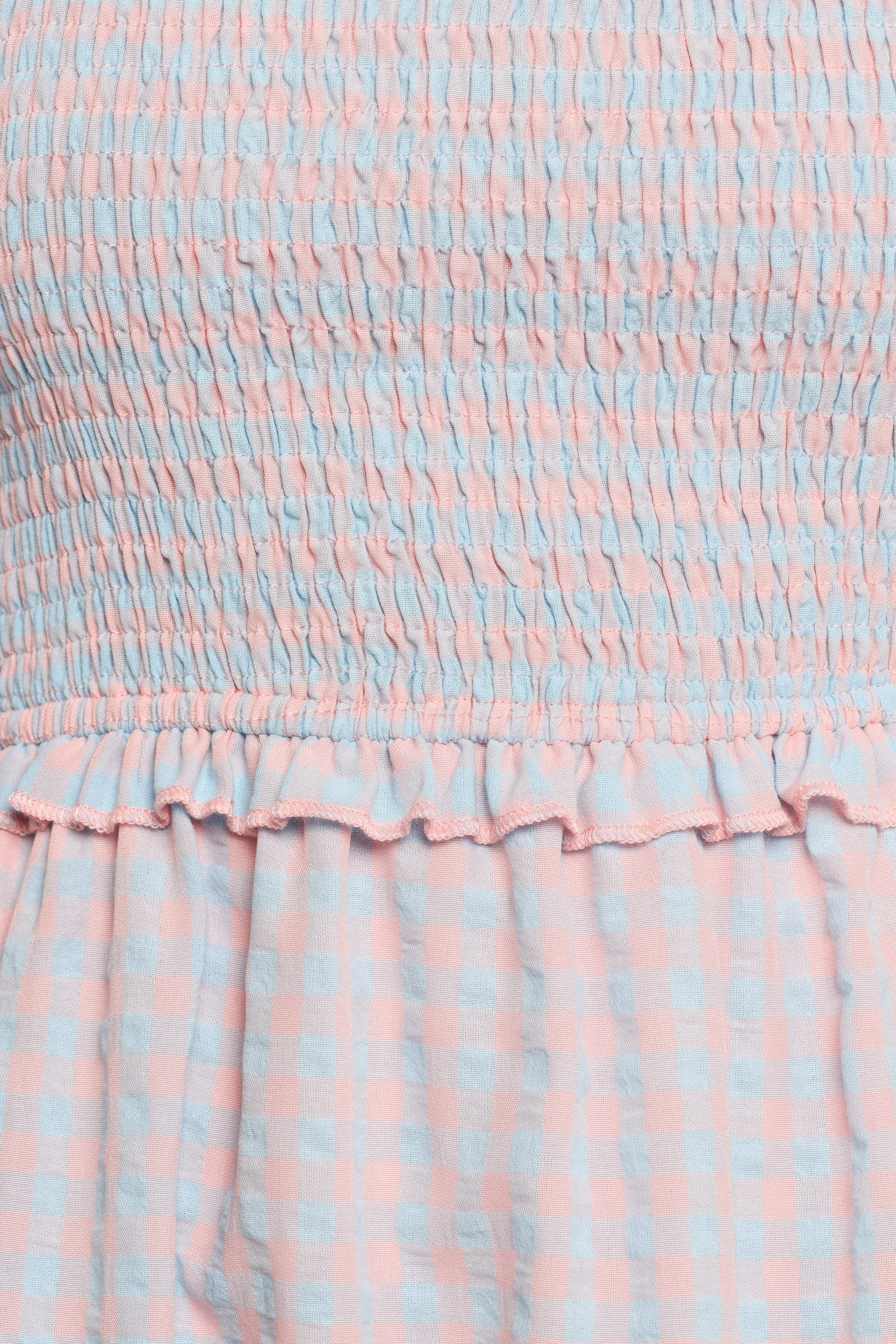 Blue Gingham Lille Dress - A-Line Midi with Puff Sleeves & Pockets