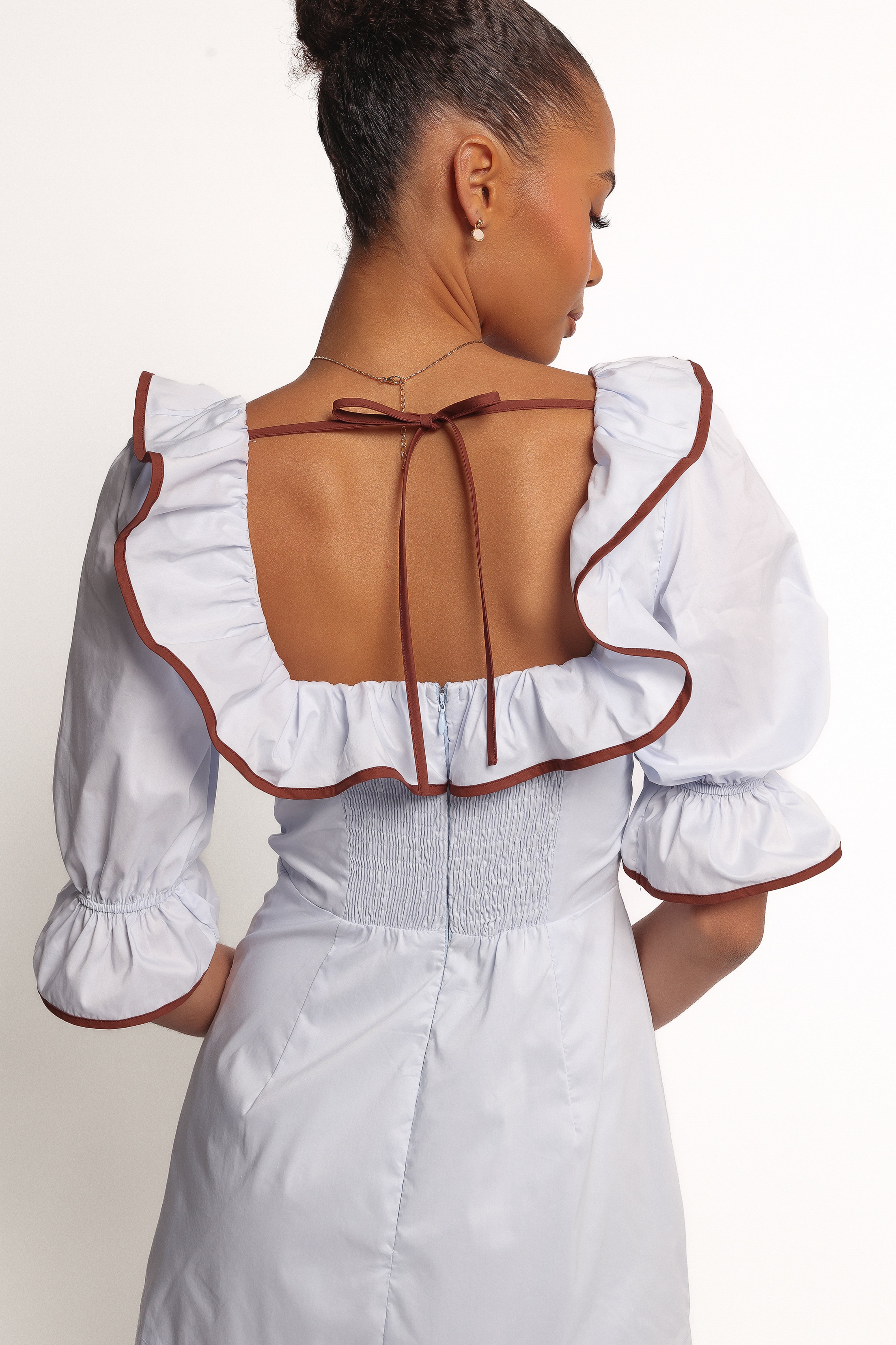 Pale Blue Marilla Mini Dress with Square Neckline & Ruffles