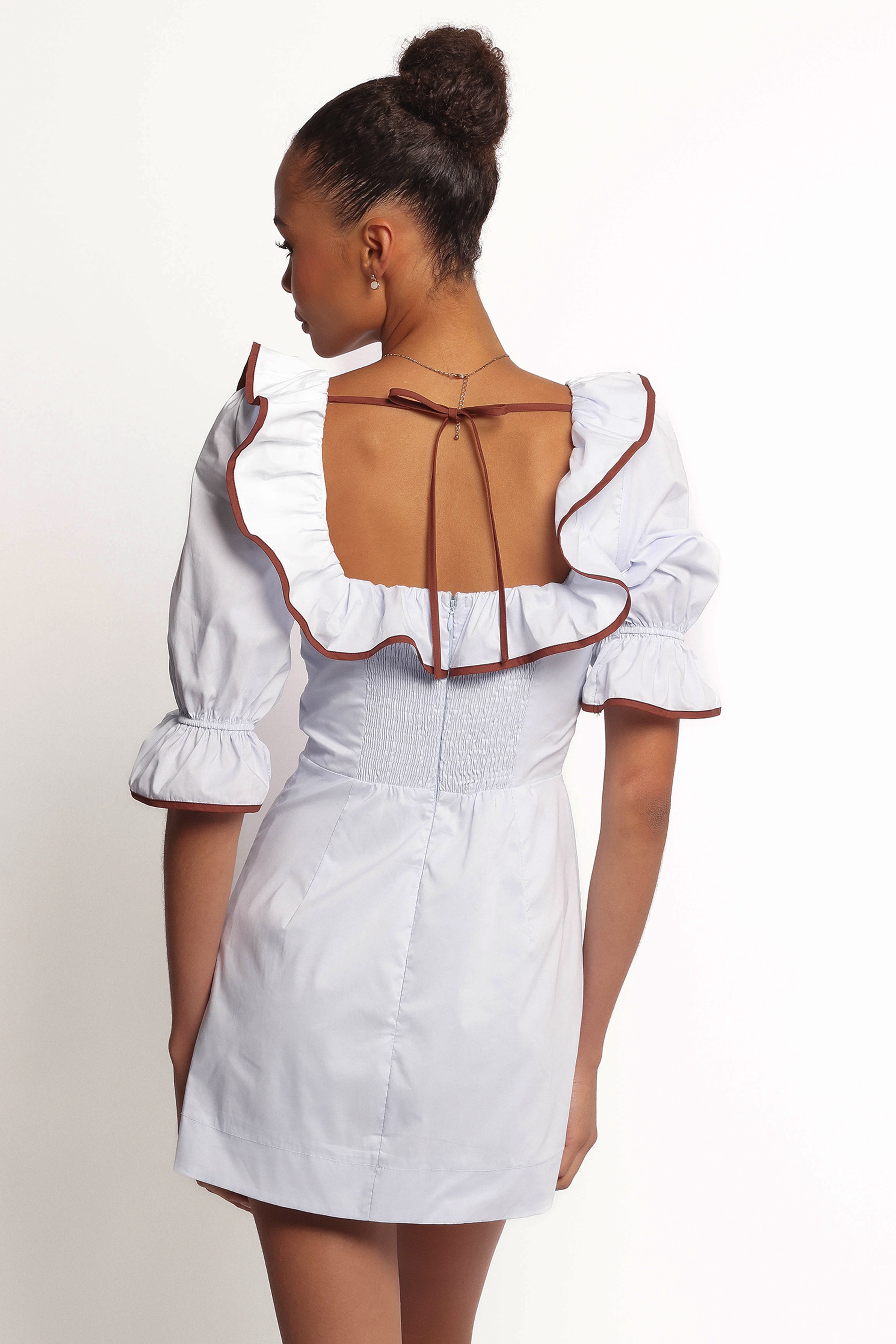 Pale Blue Marilla Mini Dress with Square Neckline & Ruffles