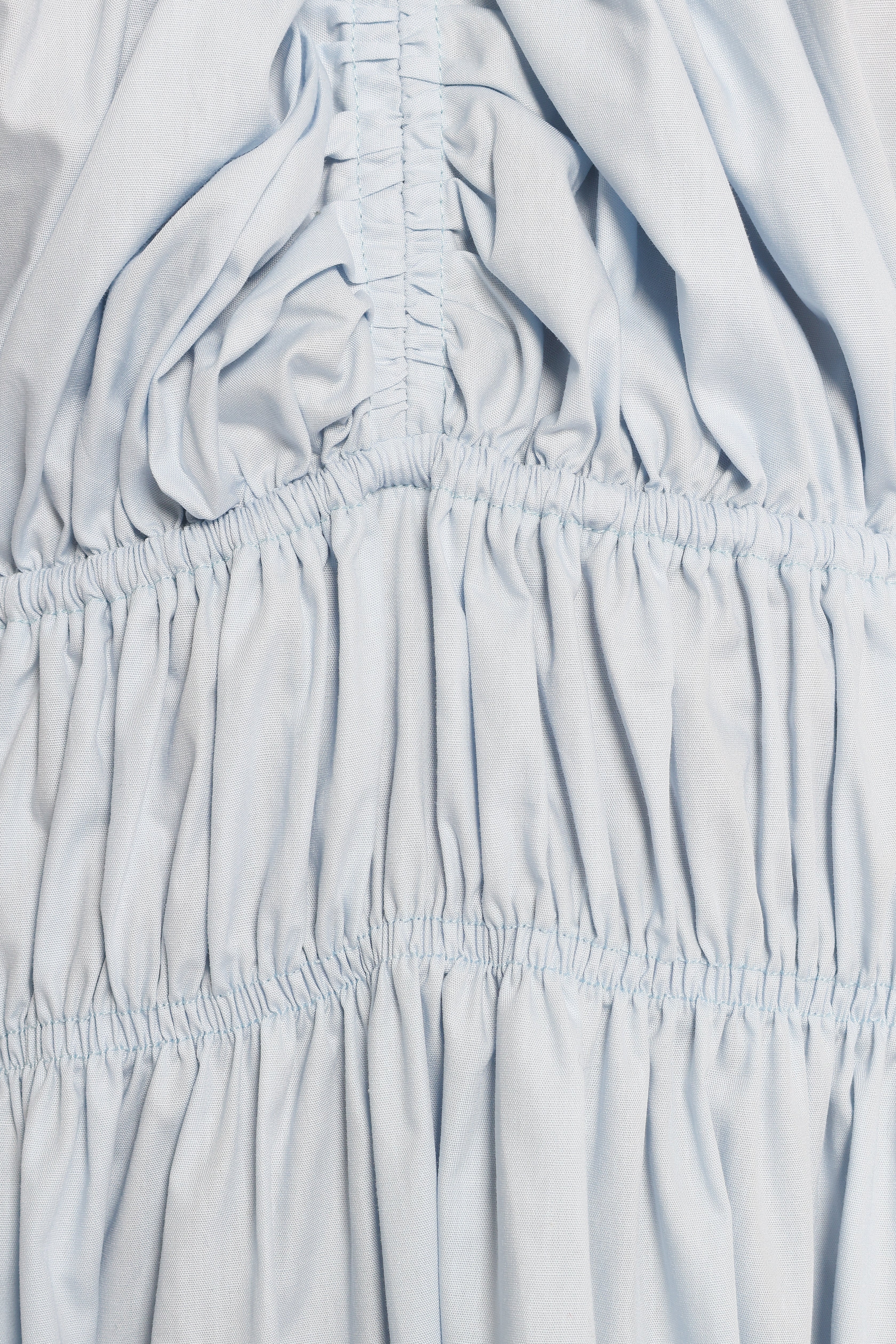 Baby Blue Rozie Cotton Midi Dress with V-Neck & Puff Sleeves