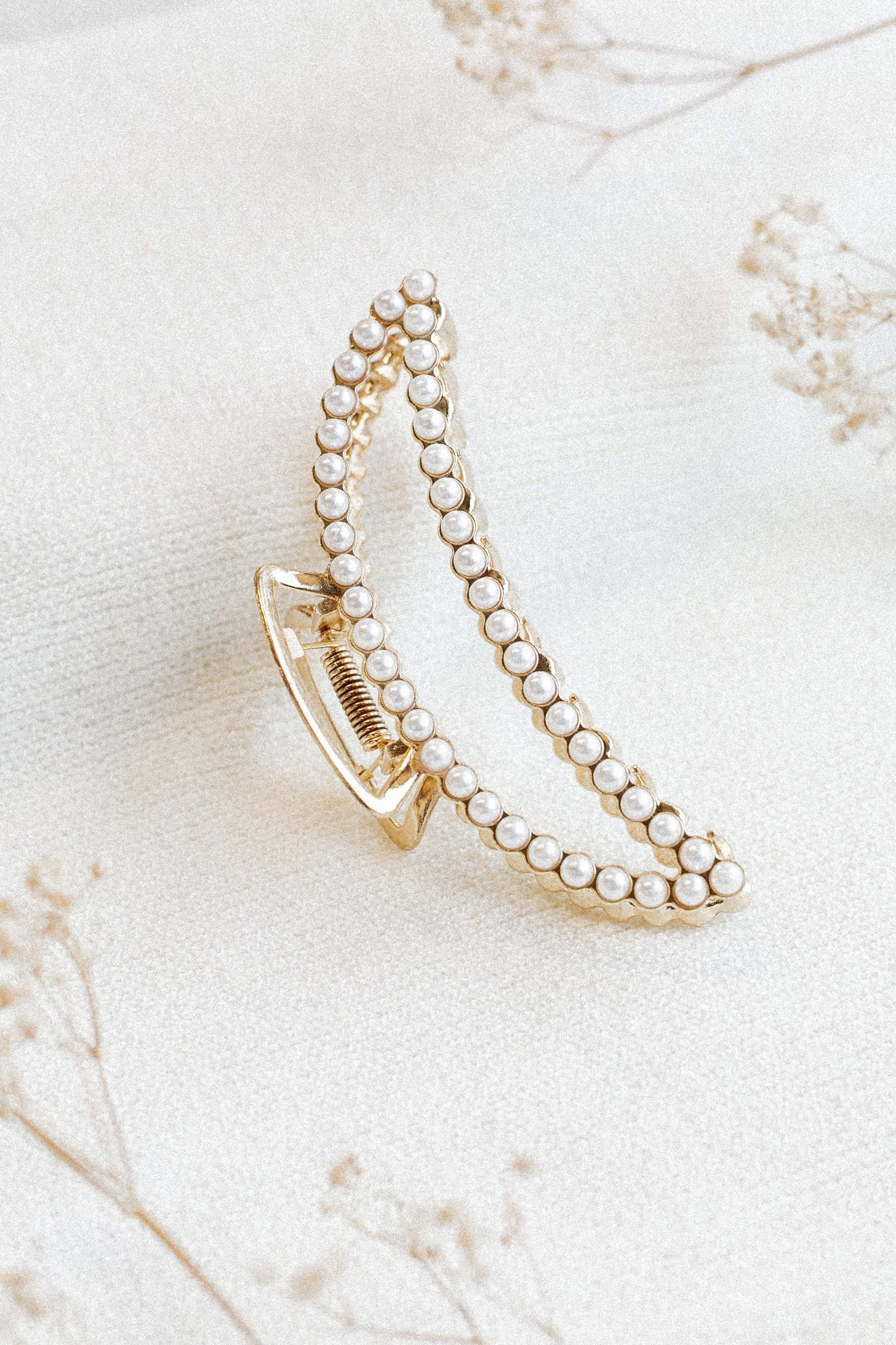 Gold Pearl Hair Clip - Triska Claw Style Hair Accessory