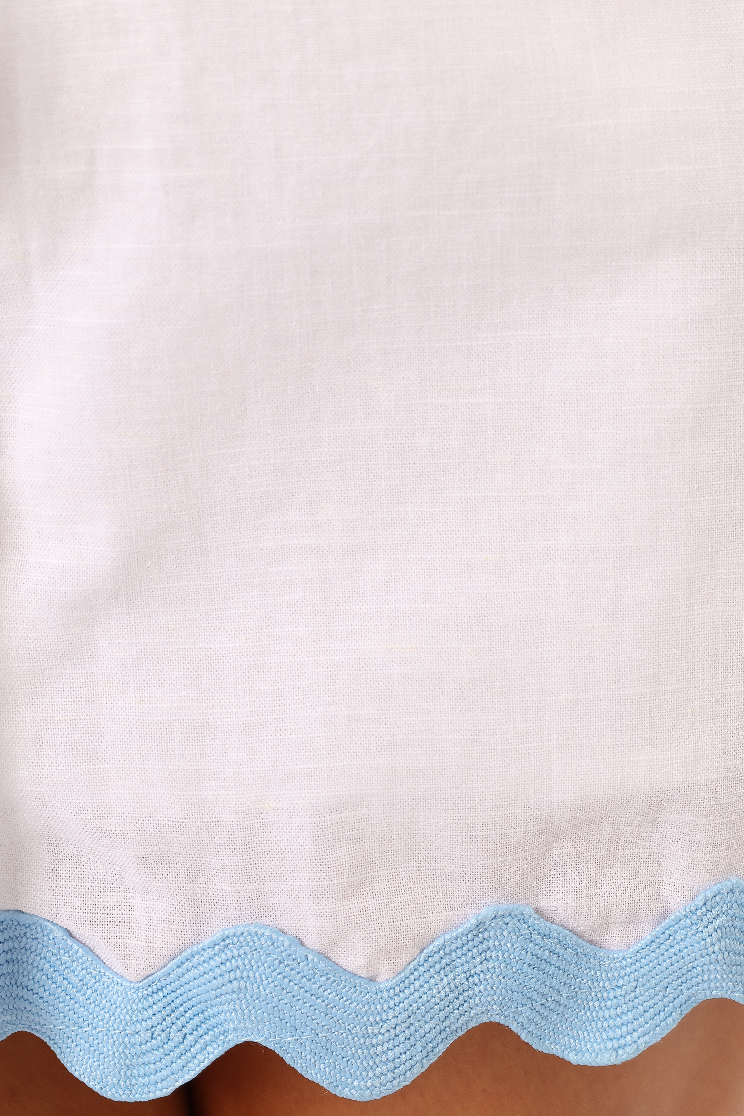 White & Blue Harry Mini Dress with V-Neck & Detachable Waist Tie