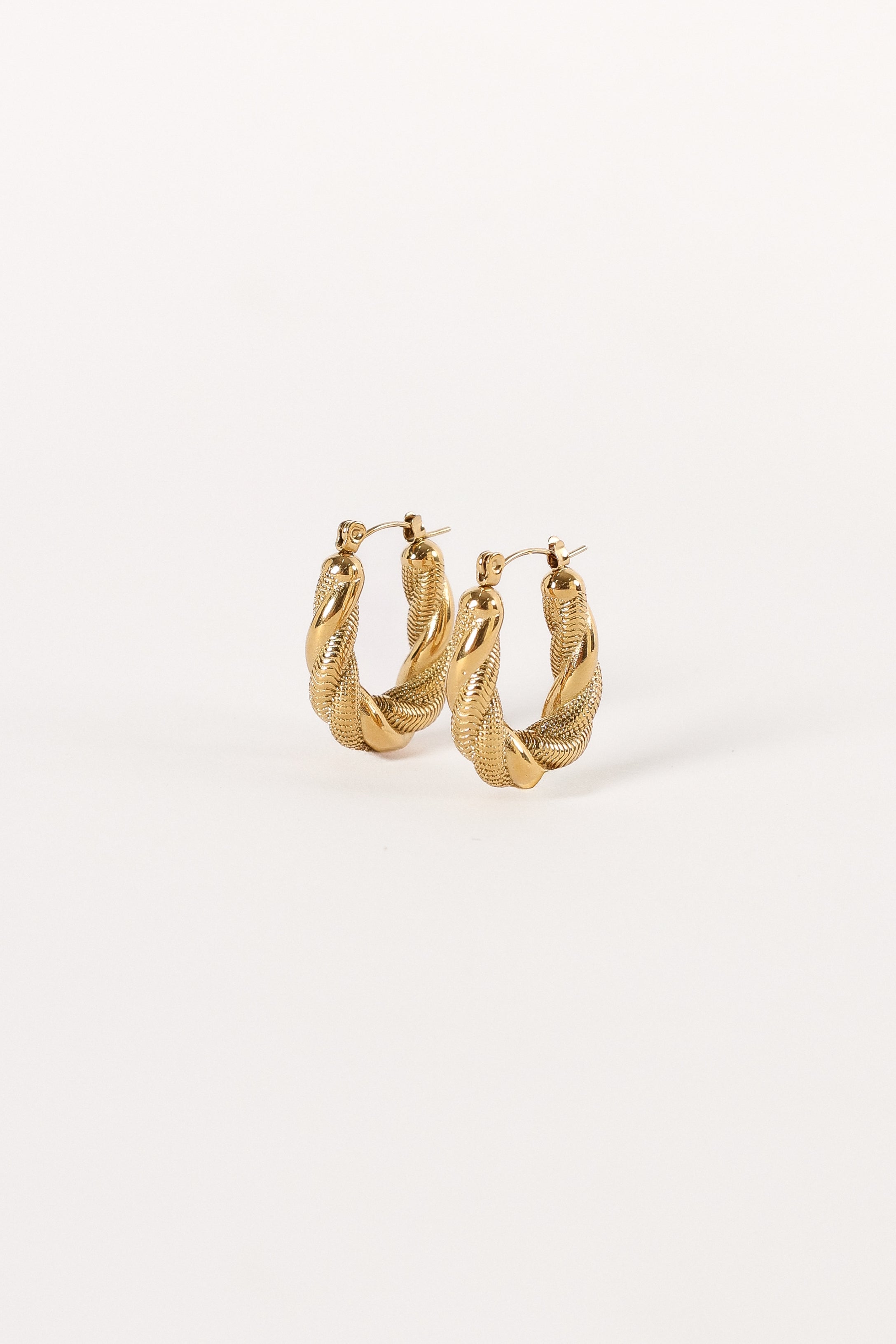 Gold Textured Hoop Earrings with Snap Closure - Beth Twist