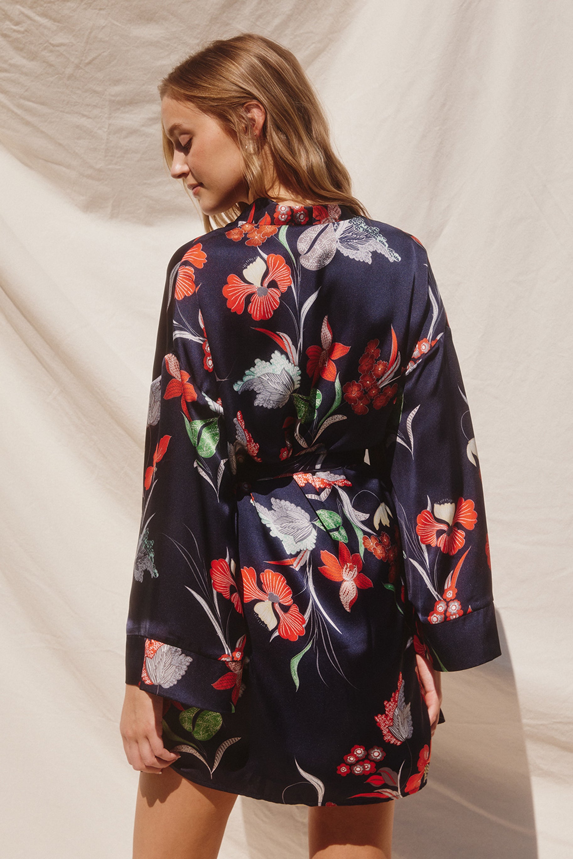 Clerice Floral Wrap Mini Dress with Removable Tie Waistband - Navy