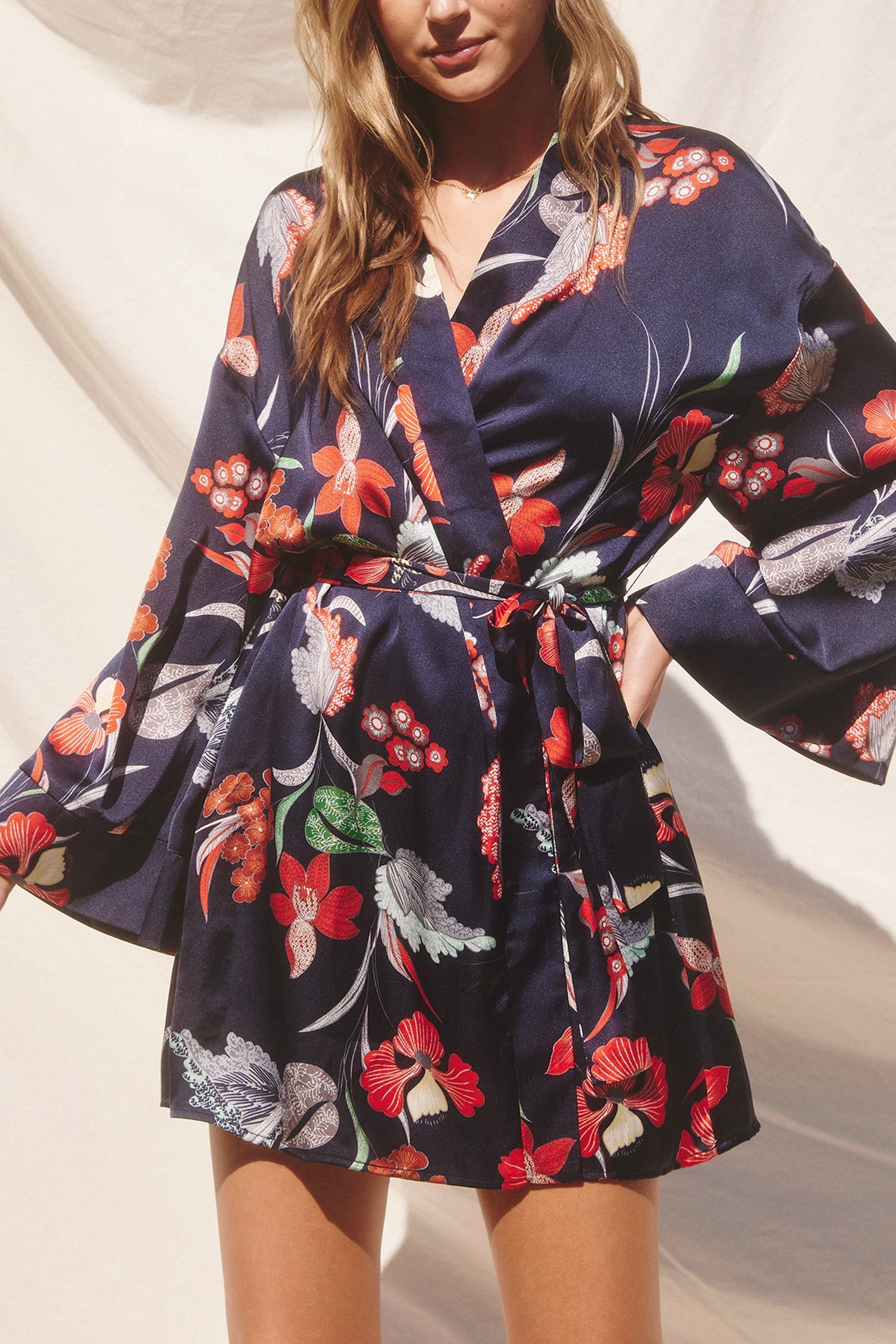 Clerice Floral Wrap Mini Dress with Removable Tie Waistband - Navy