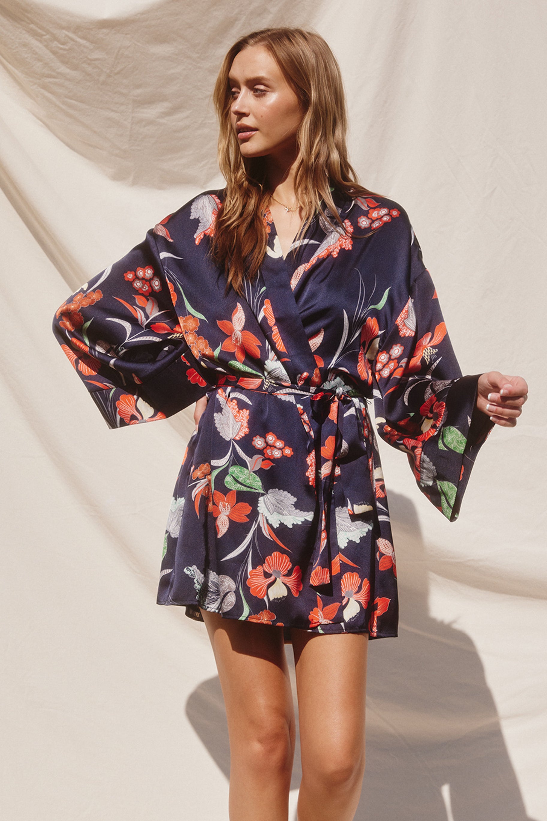 Clerice Floral Wrap Mini Dress with Removable Tie Waistband - Navy