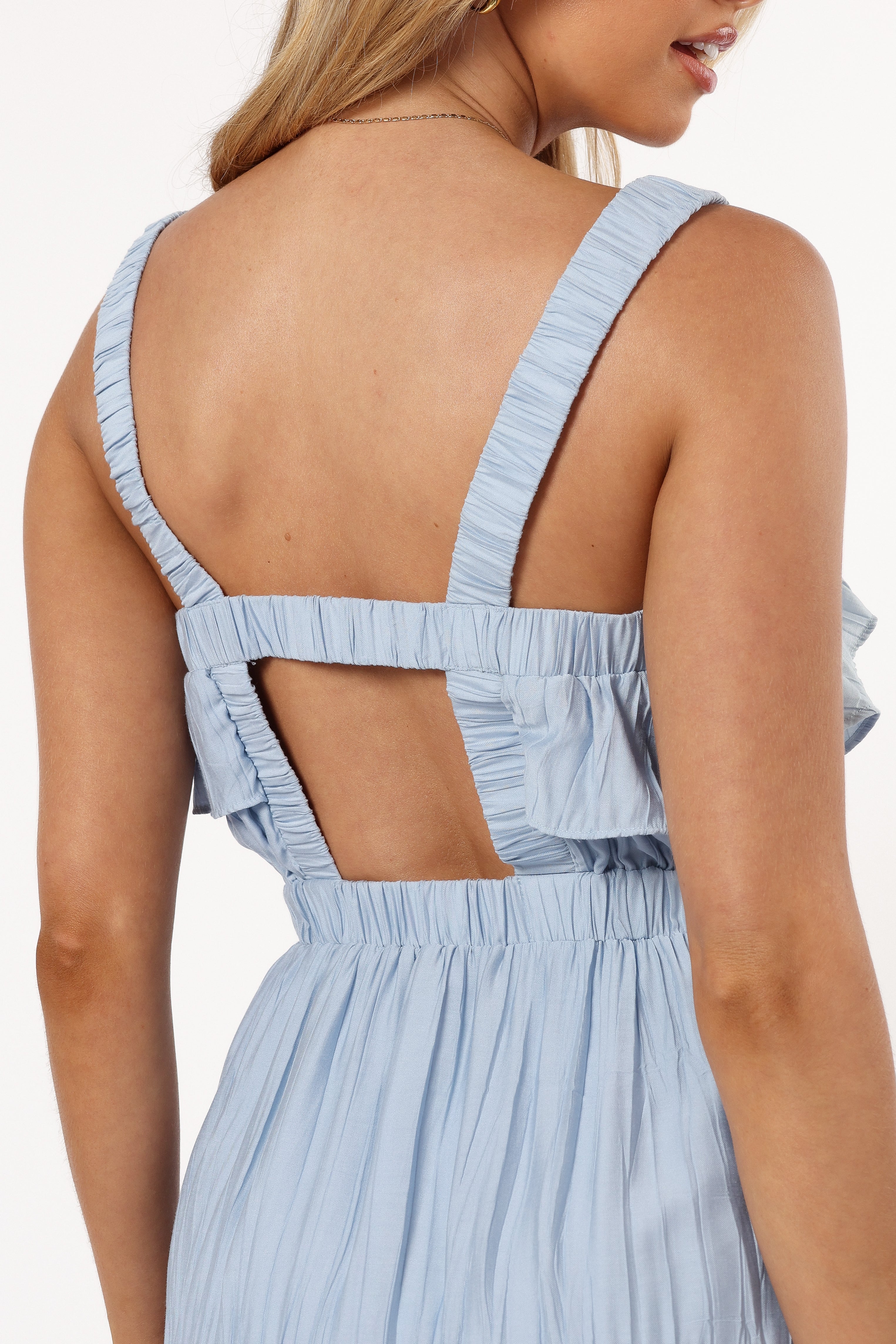 Blue Mini Ruffle Dress with Square Neckline - Jane