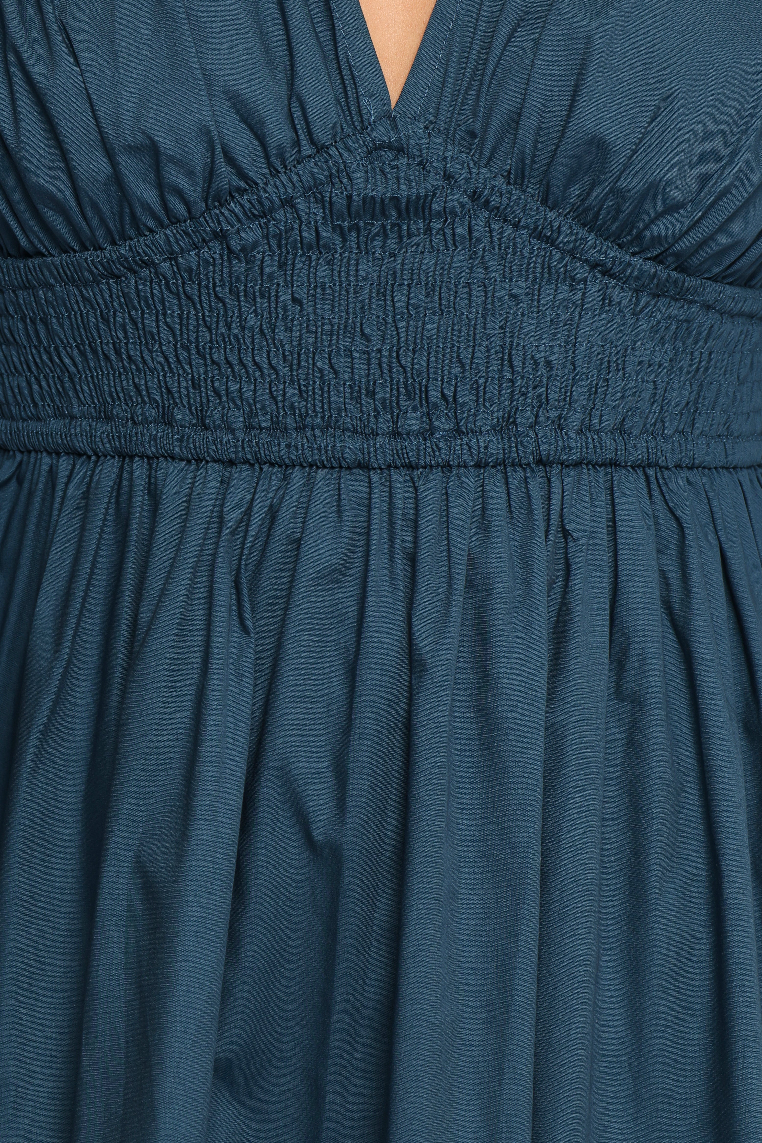 Tessa Blue Cotton Maxi Dress with V-Neck & Elastic Waist