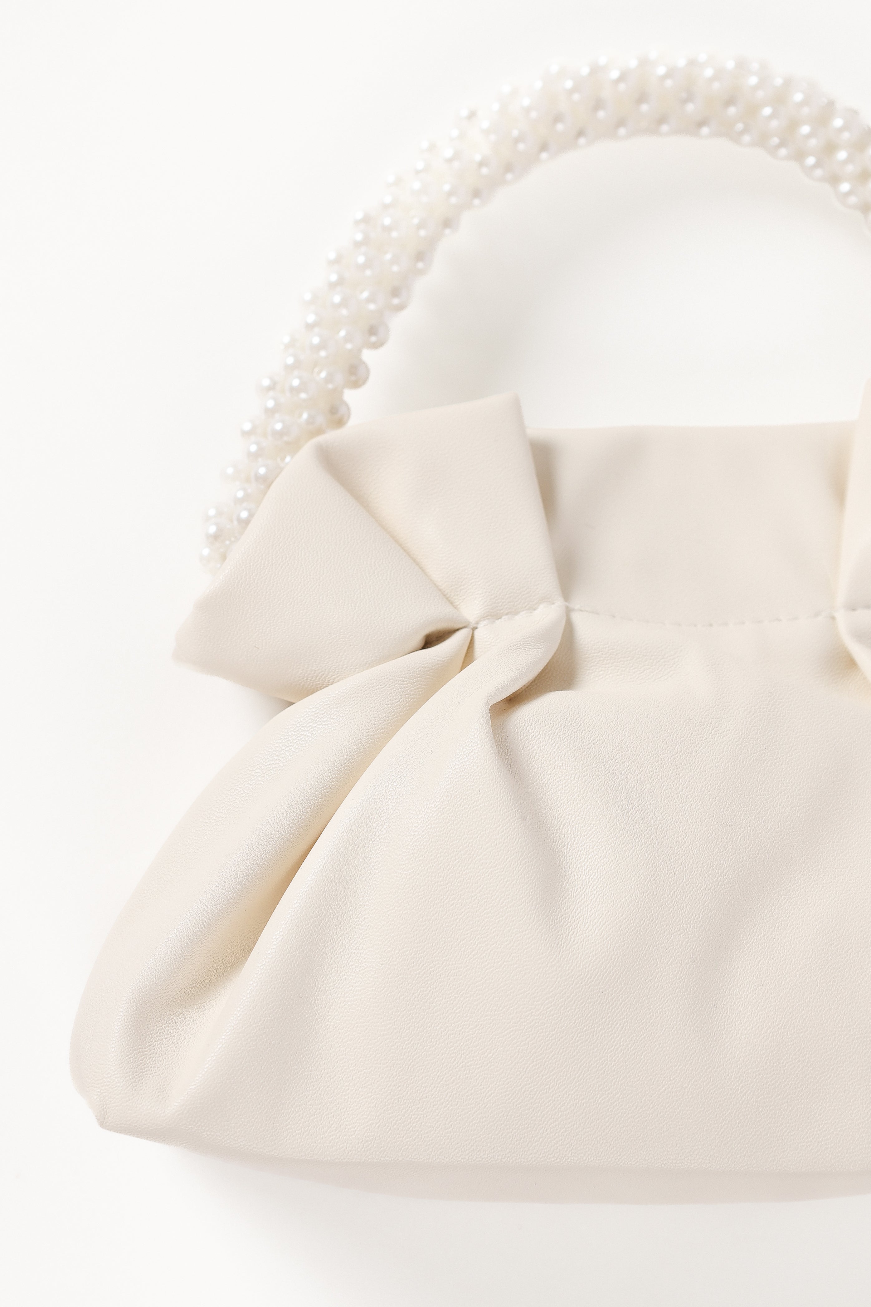White Mia Pearl Handbag with Faux Leather & Silver Hardware