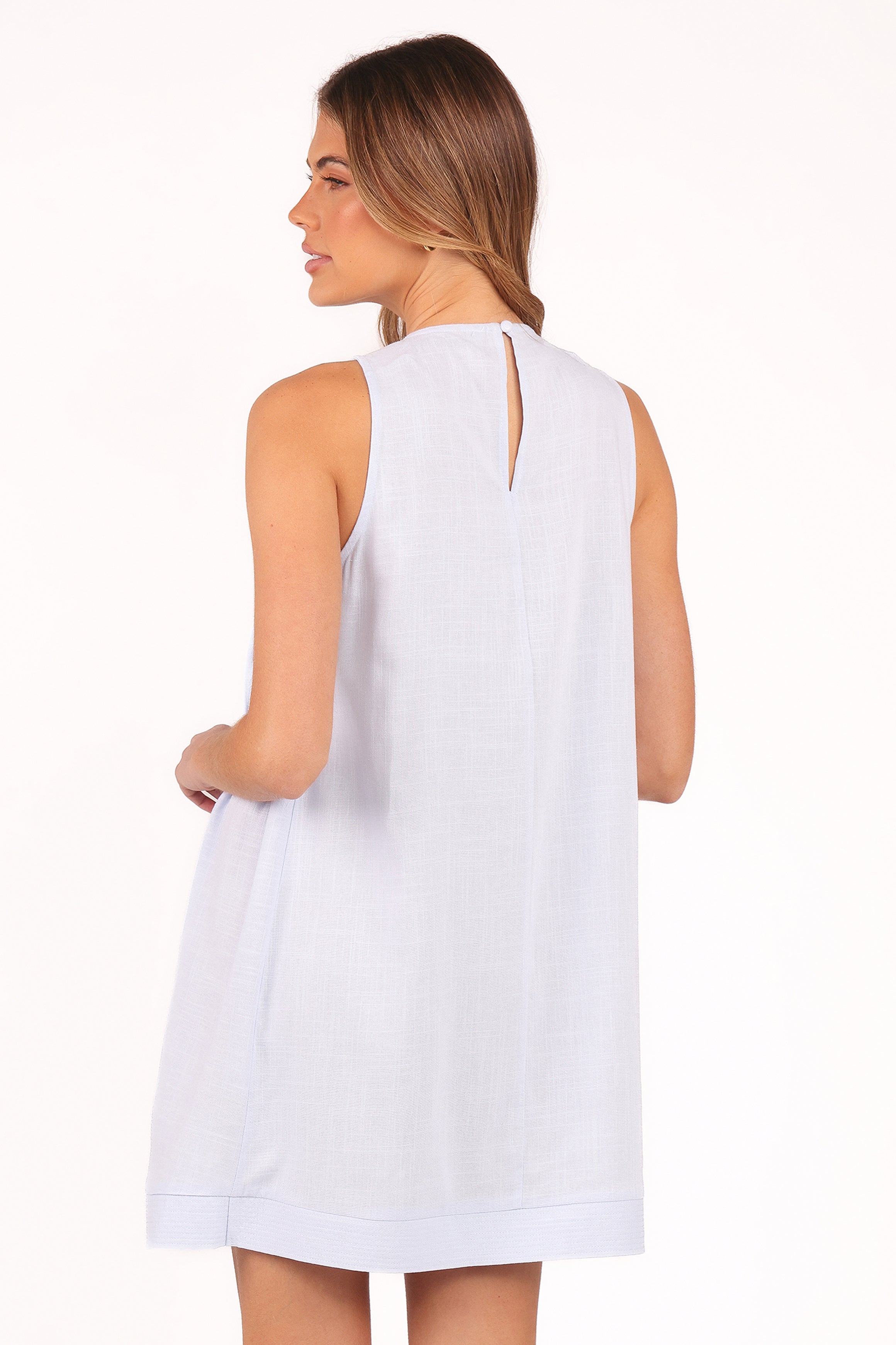 Daniela Blue Mini Dress - Flowy Smock Silhouette - Rayon Linen Blend
