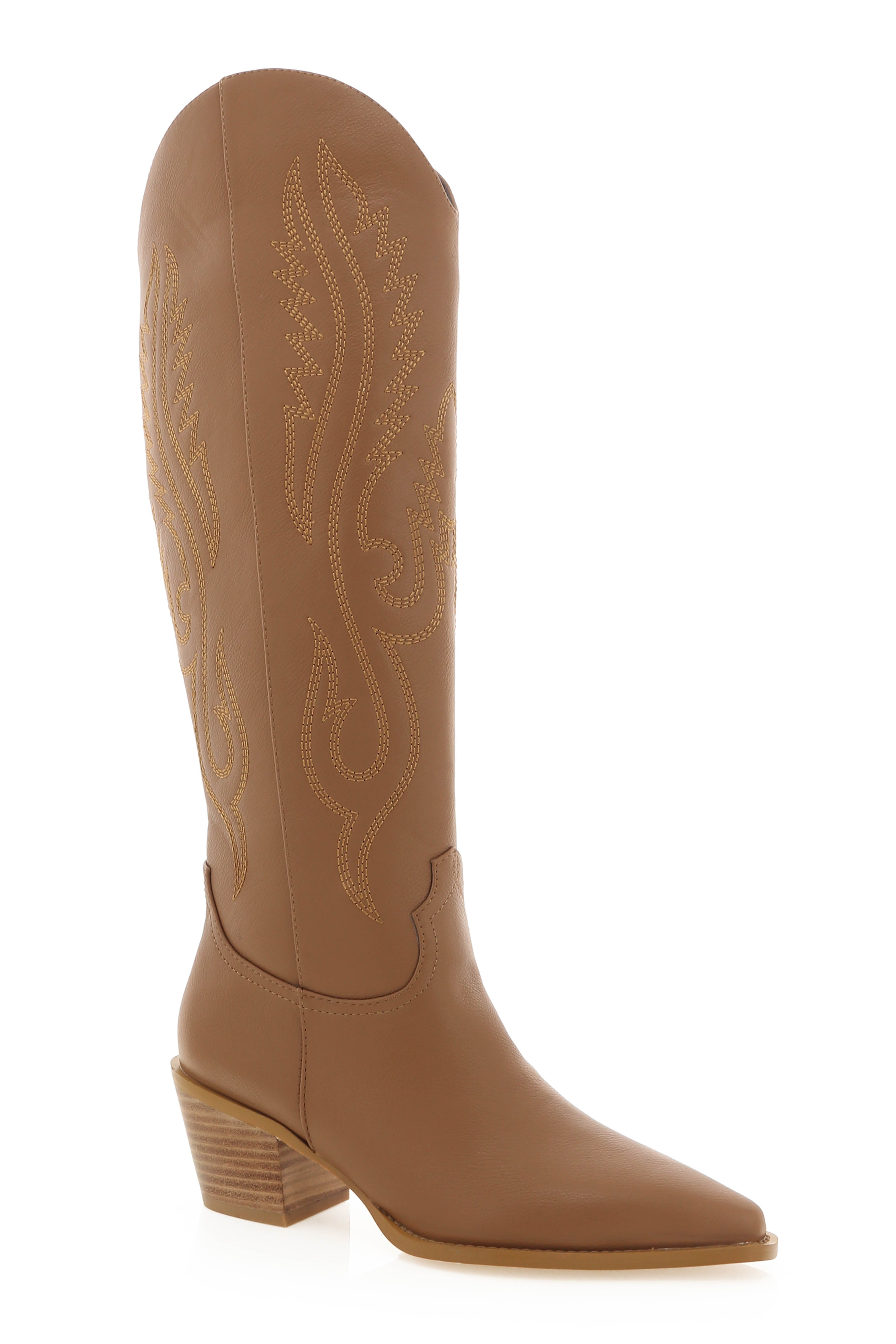 Western Ankle Boots with Pointed Toe & Pull Tabs - Darius Teak
