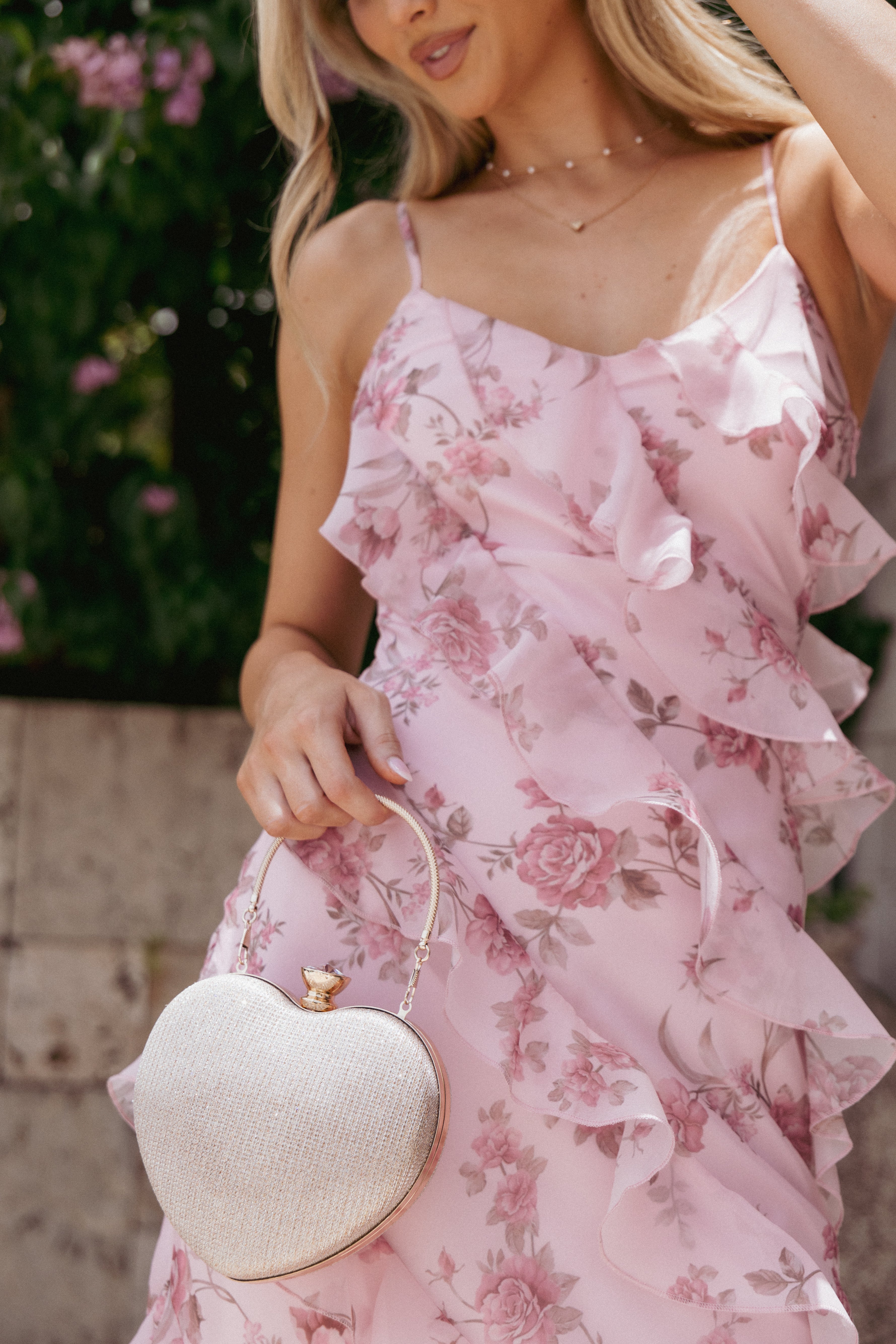 Sienna Heart Crossbody Bag - Champagne Gold Clutch with Chain Strap