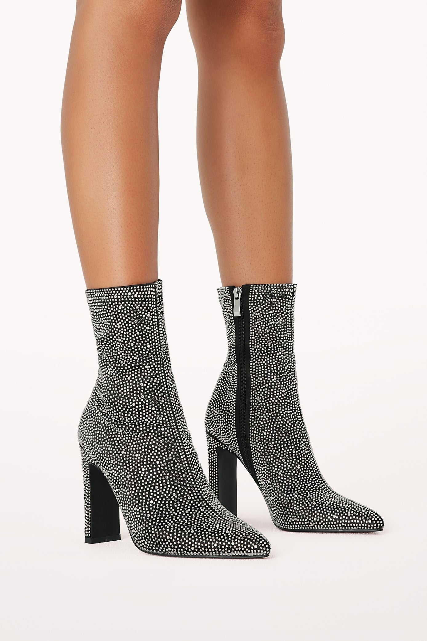 Black Rhinestone Embellished Brittany Ankle Boots - Pointed Toe, 4" Heel