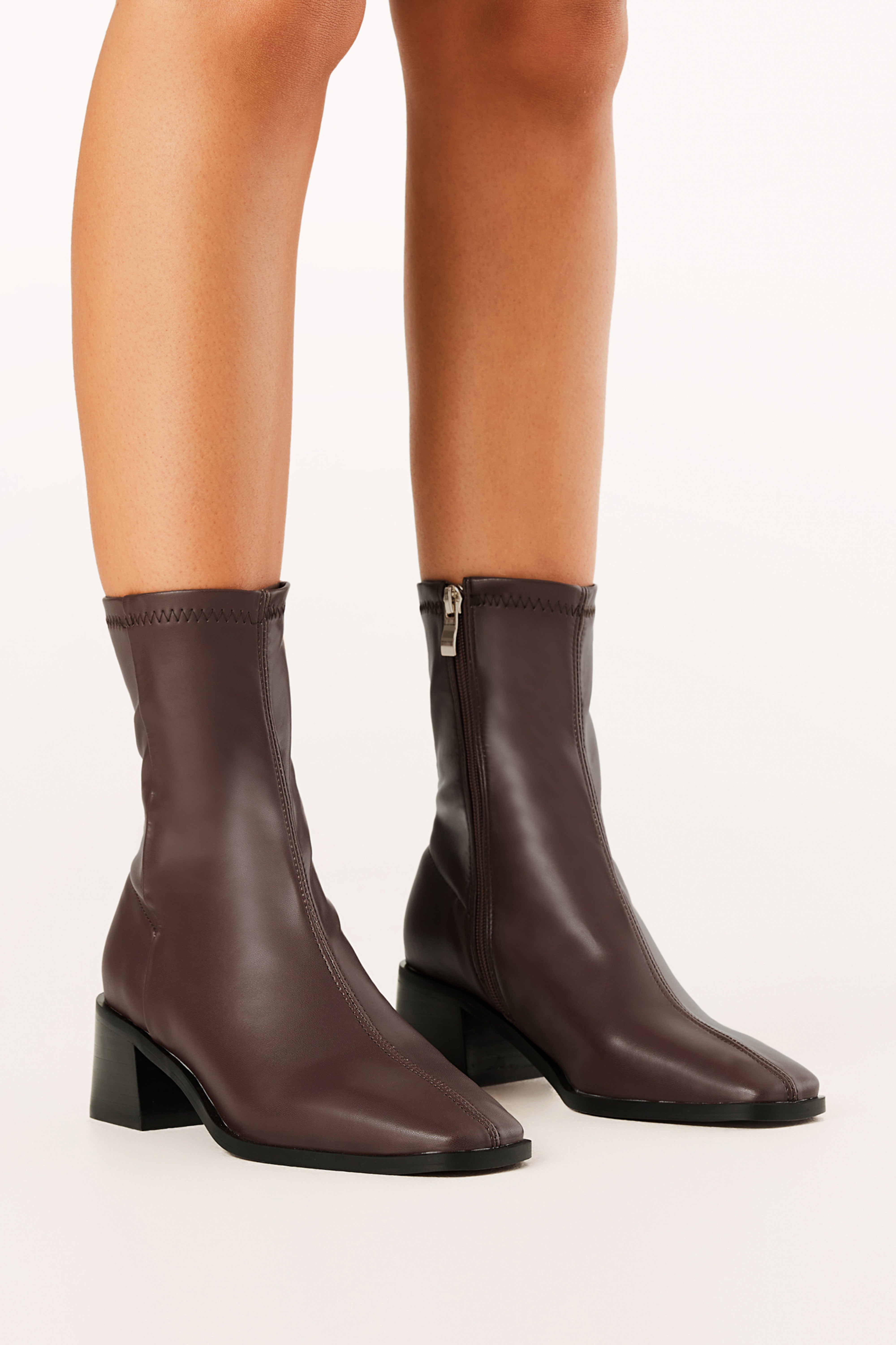 Chihiro Ankle Booties with Square Toe & 2" Heel - Hickory