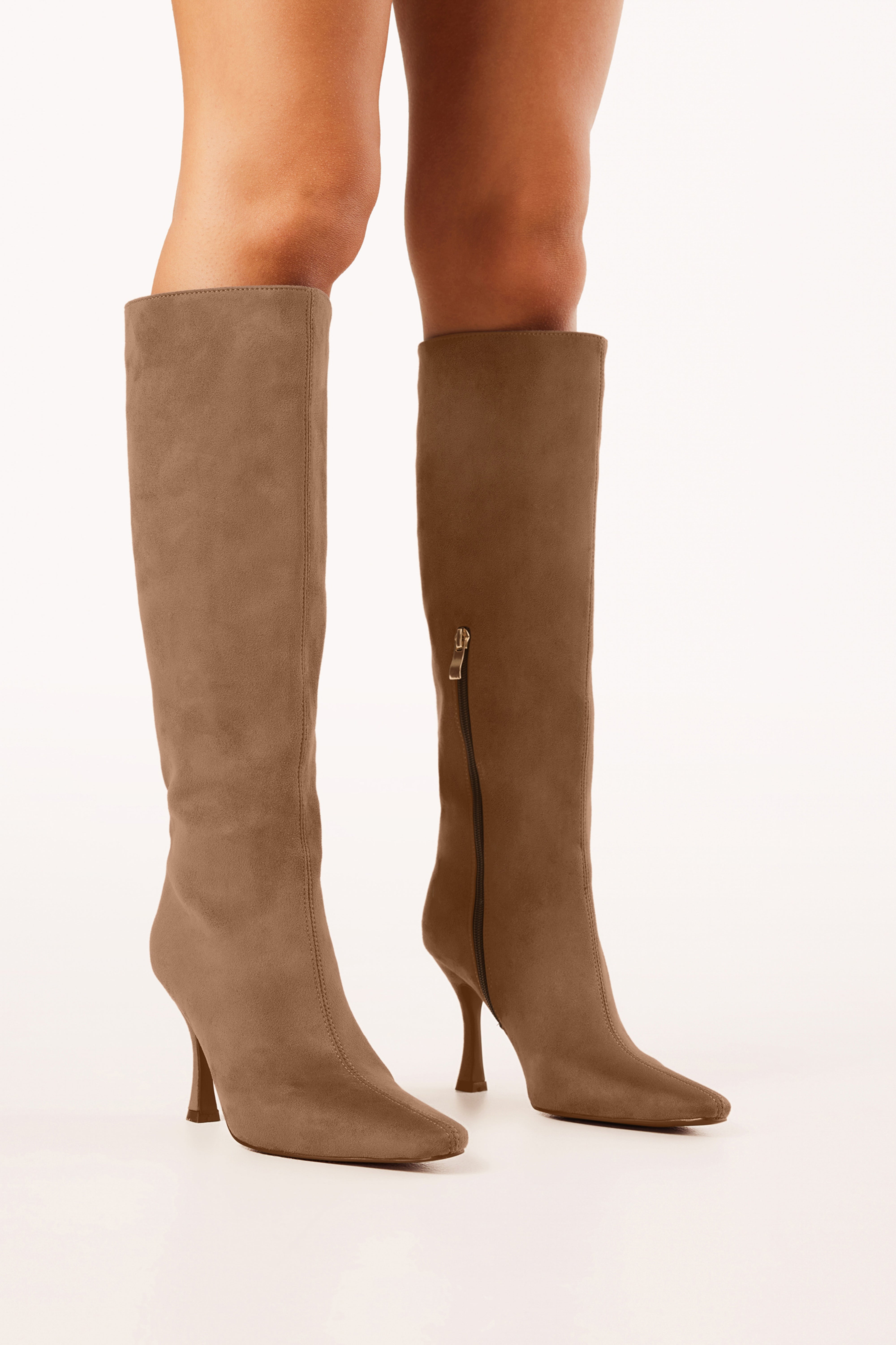 Finch Suede Stiletto Boots with Gold Hardware - Acorn