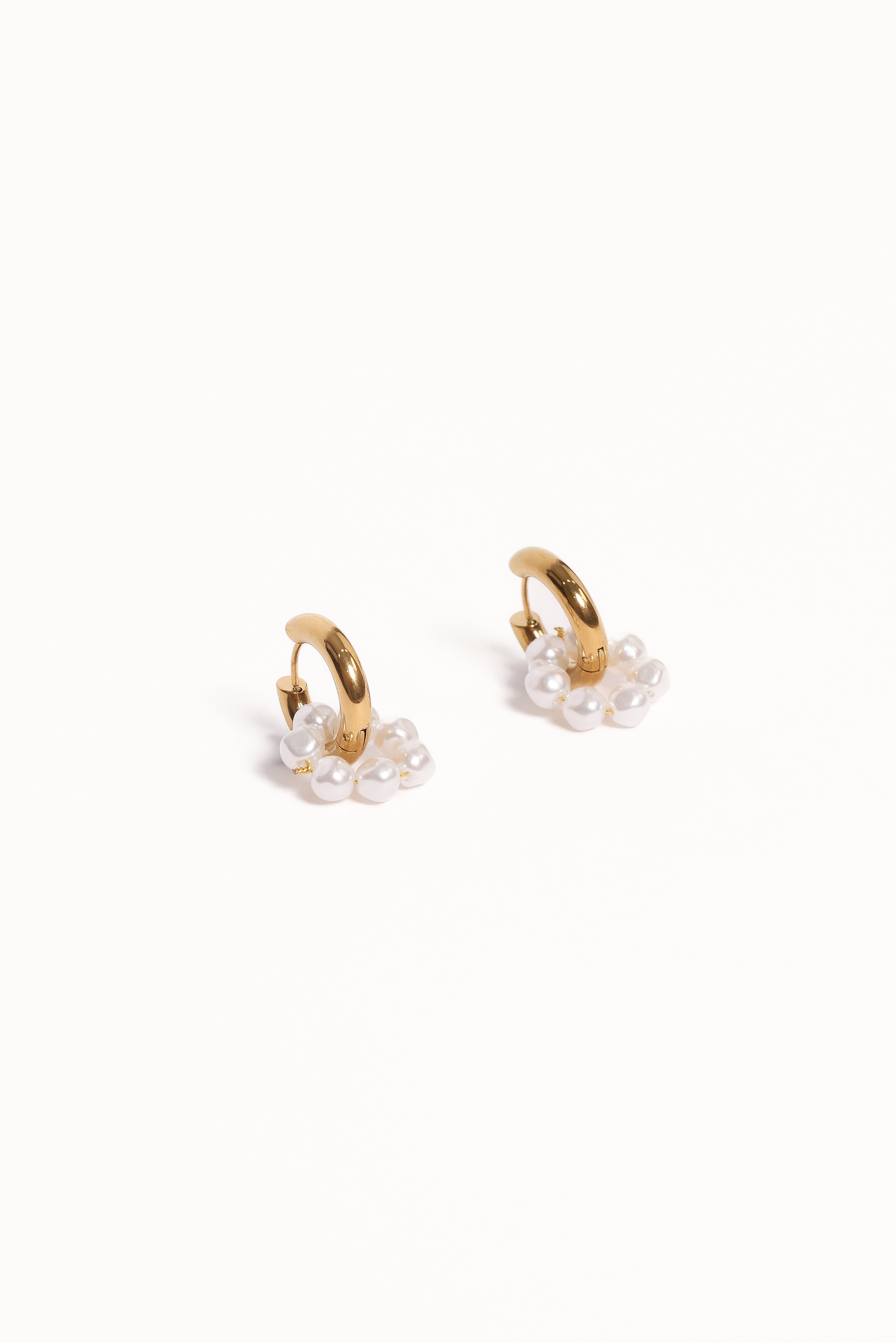 Gold Pearl Hoop Earrings - Elegant Gold-Plated Faux Pearl Dangle Earrings