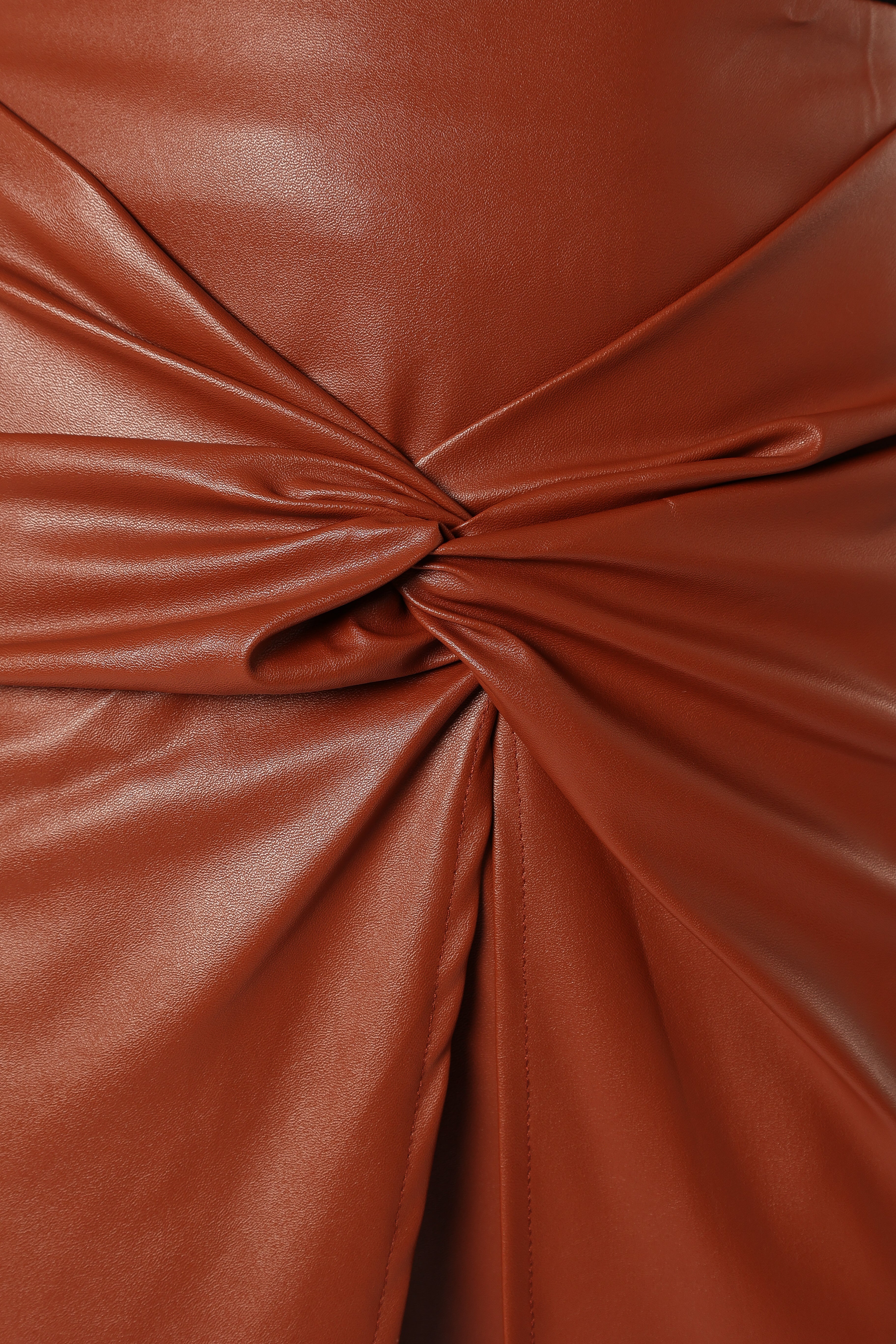 Kristy Faux Leather Midi Skirt with Back Zip - Brown