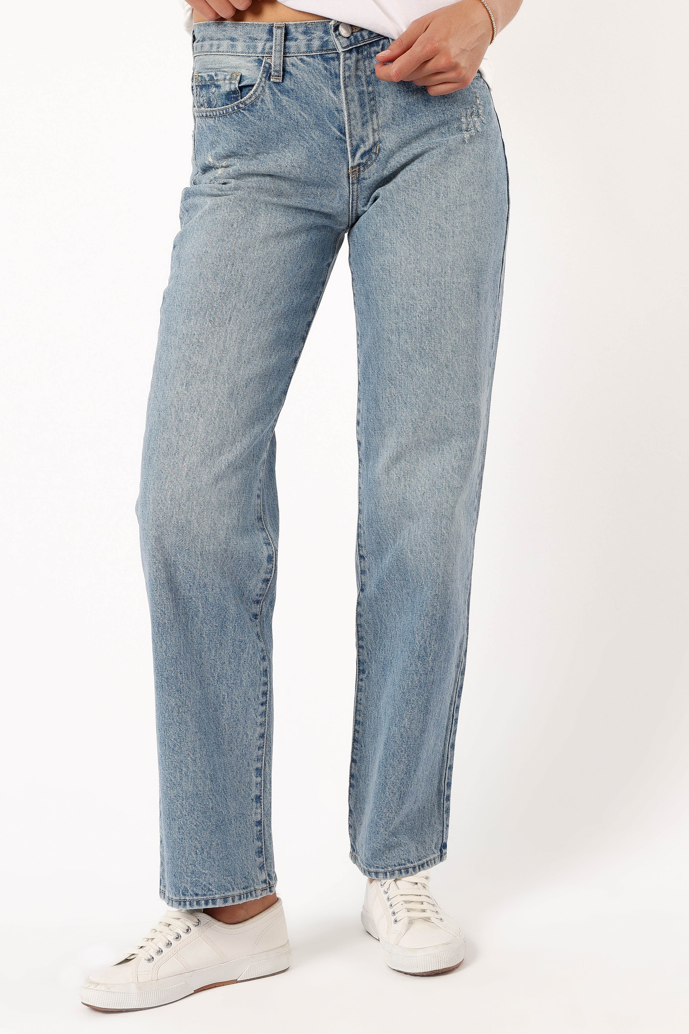 Nathan High Rise Straight Jeans - Medium Wash Cotton Denim