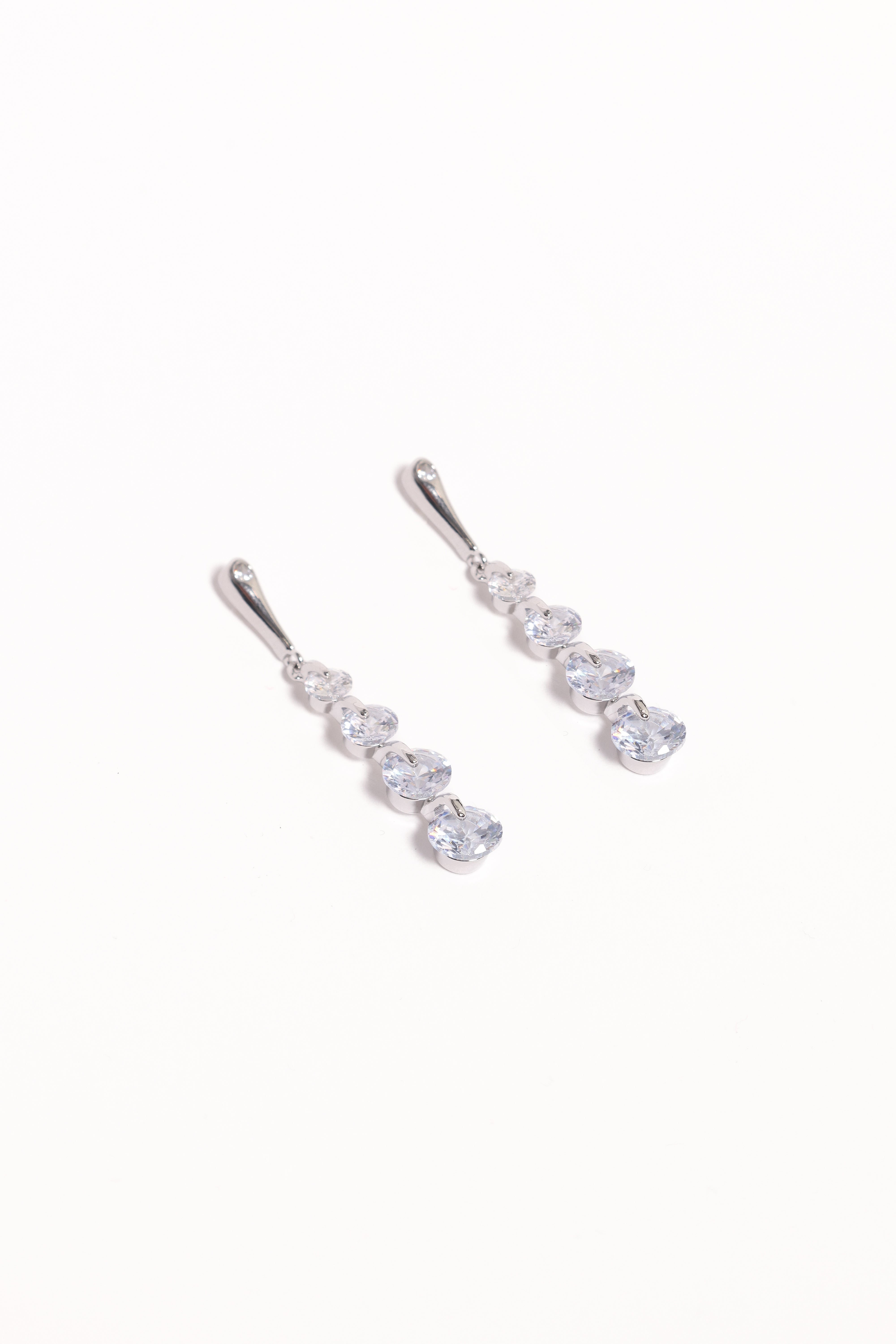 Silver Rhinestone Drop Earrings - Selene Elegant Studs