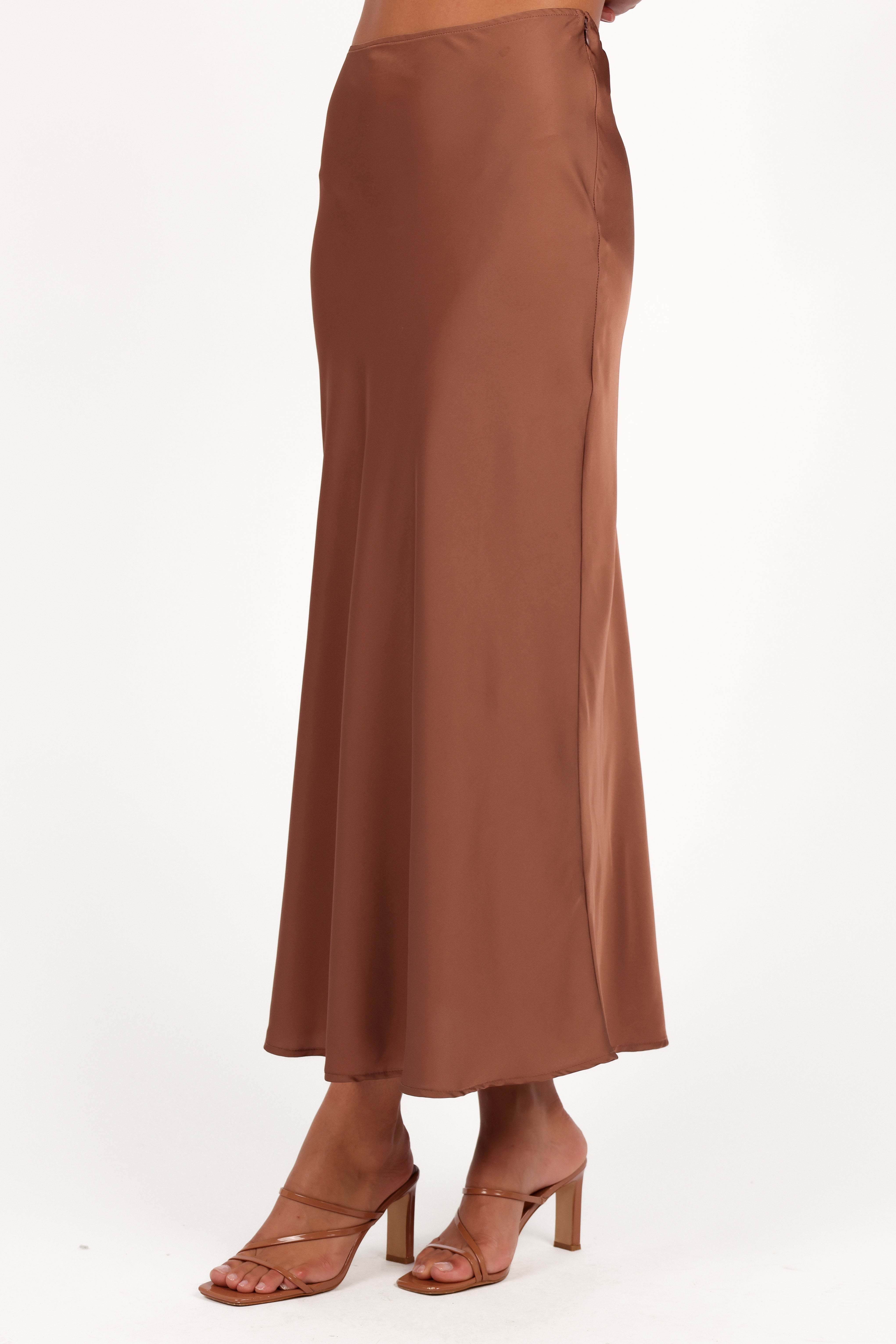 Nellie Satin Midi Skirt - High Waisted Banksia Brown