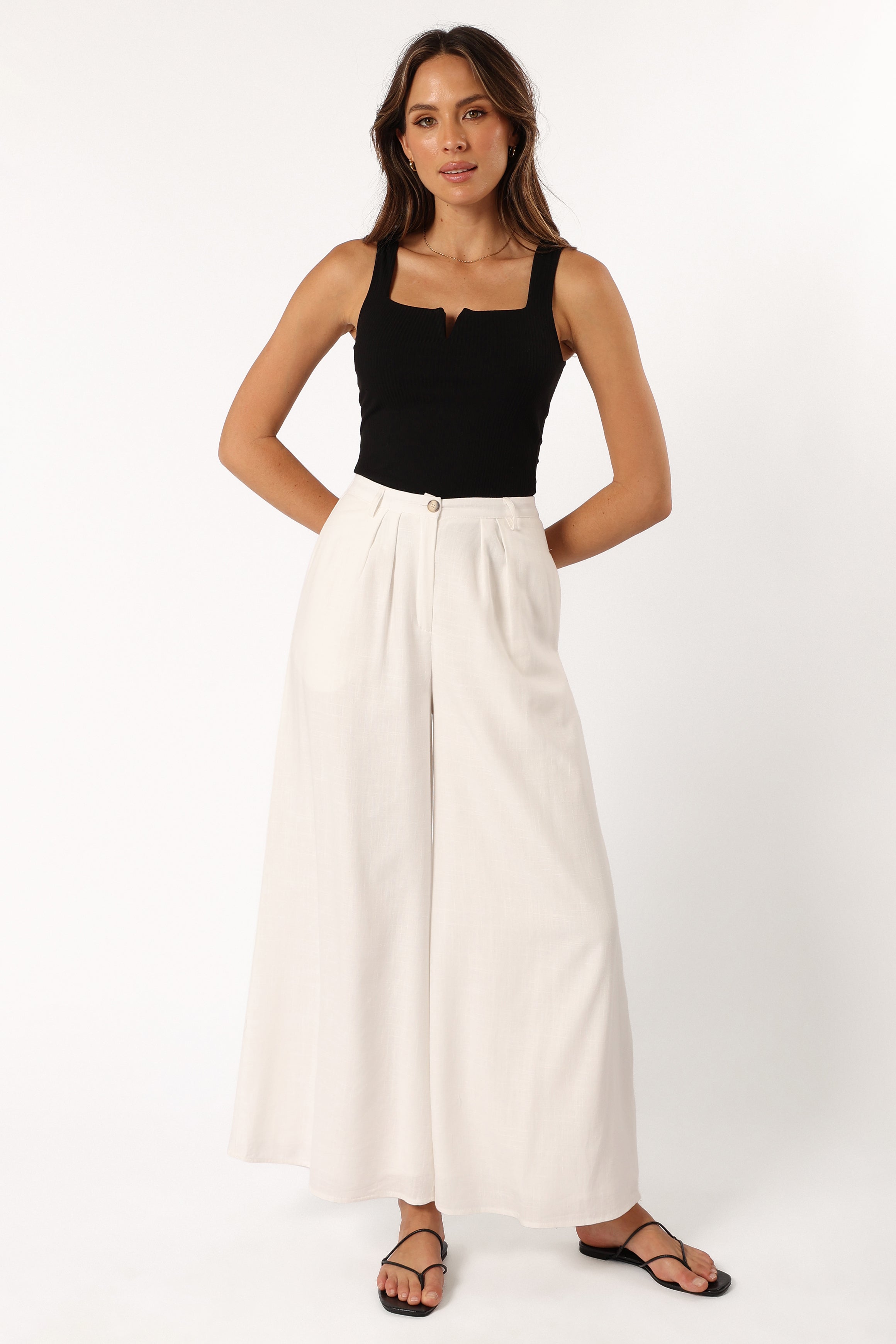 Women's White Colleen High Waist Wide Leg Pants - Rayon Linen Blend
