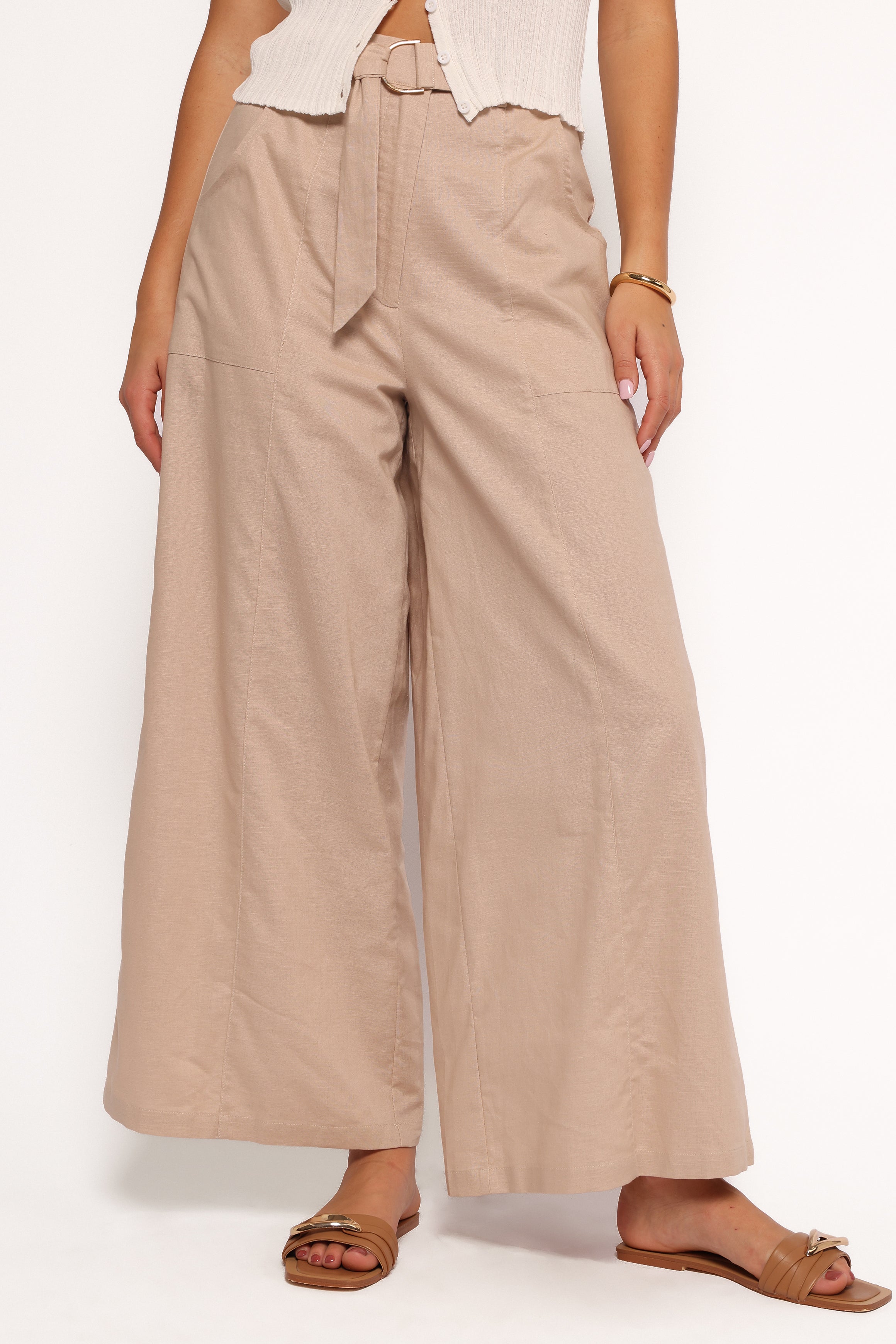 Sadie High Waisted Wide Leg Pants - Oatmeal Cotton Linen