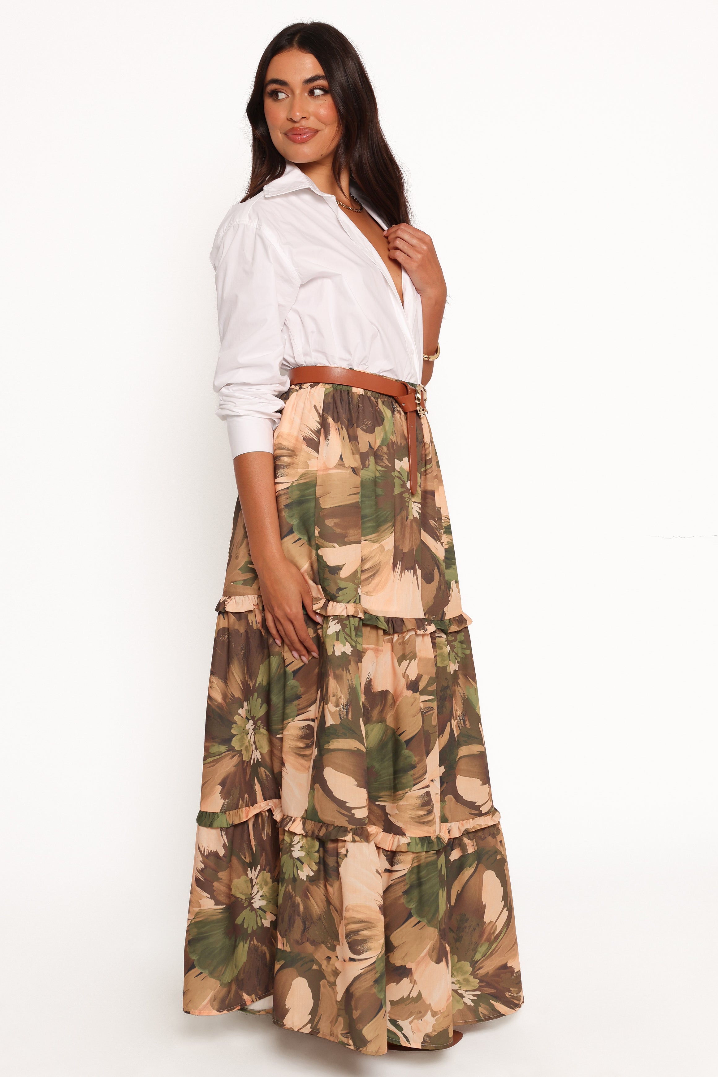 Floral Midi Skirt - High Waisted Cotton with Elastic Waistband