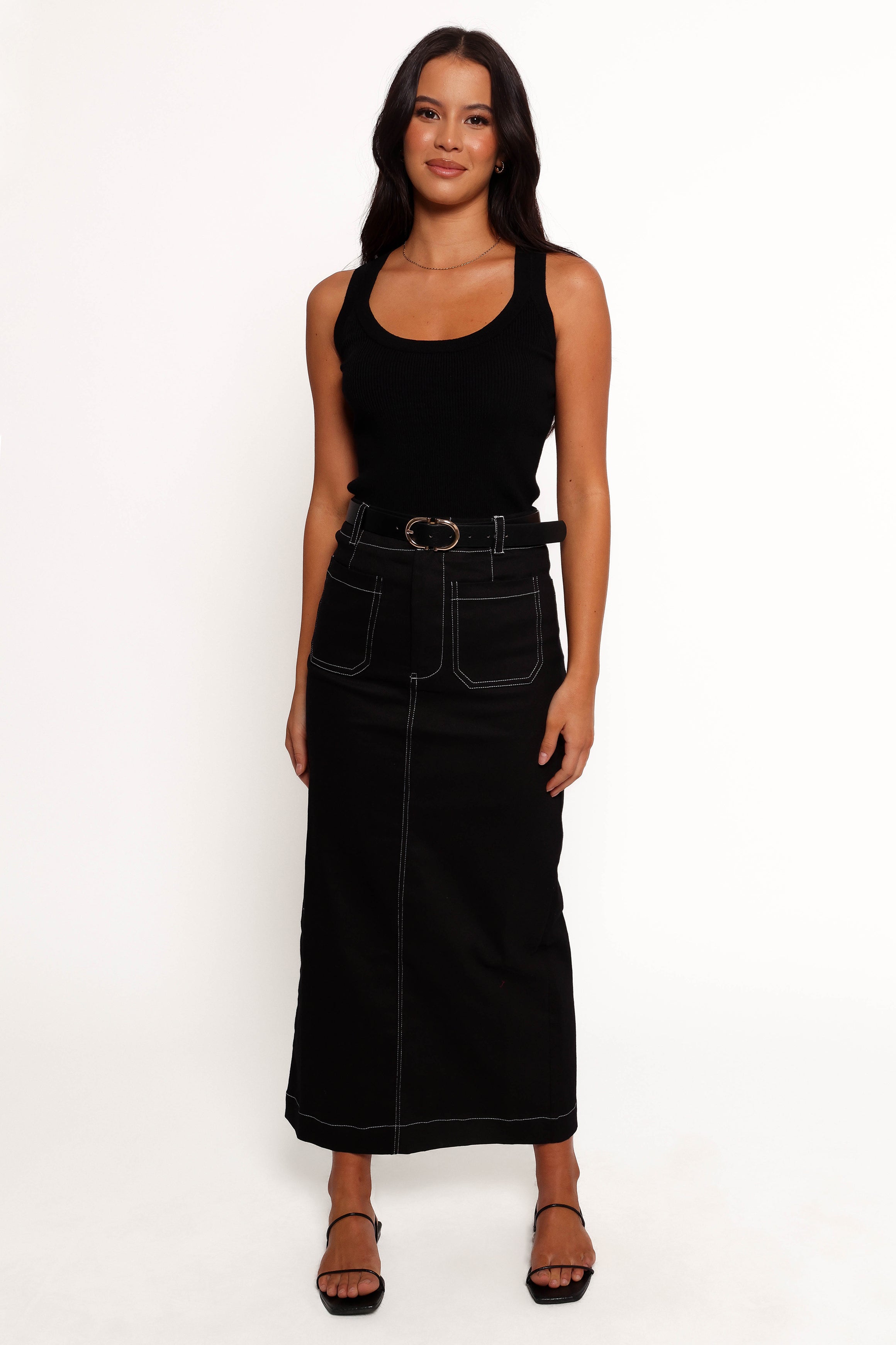 Nikko Black Midi Skirt with Pockets & Back Split