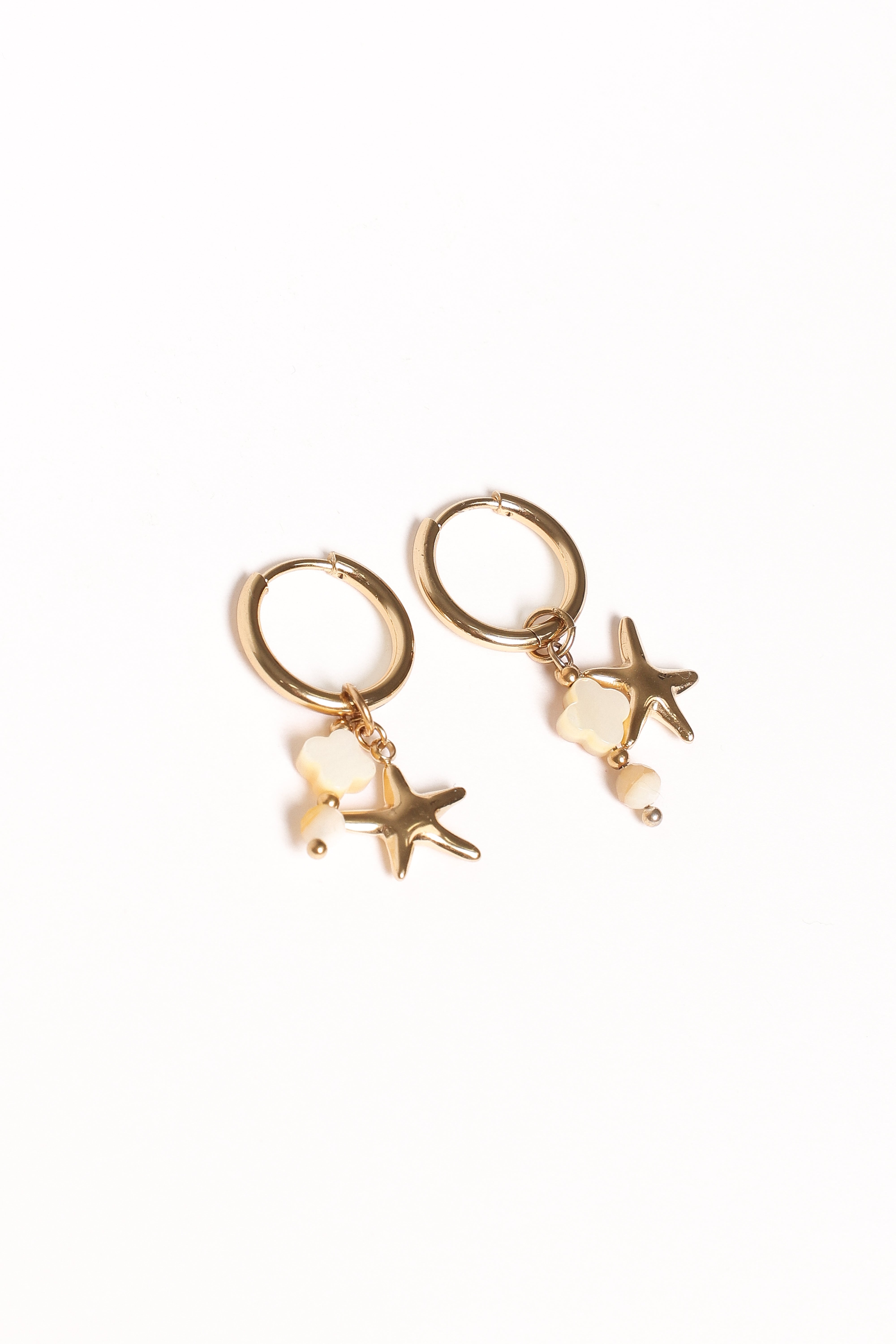 Gold Starfish Pearl Drop Hoop Earrings - Catania Charm