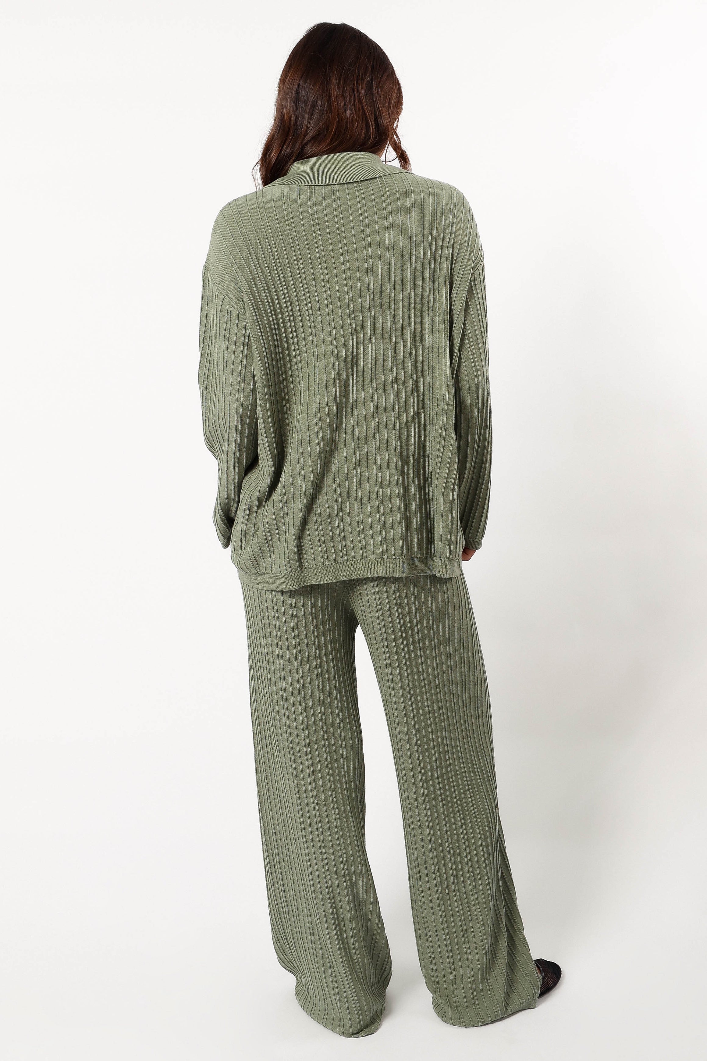 Sonole High Waist Cable Knit Wide Leg Pants - Khaki