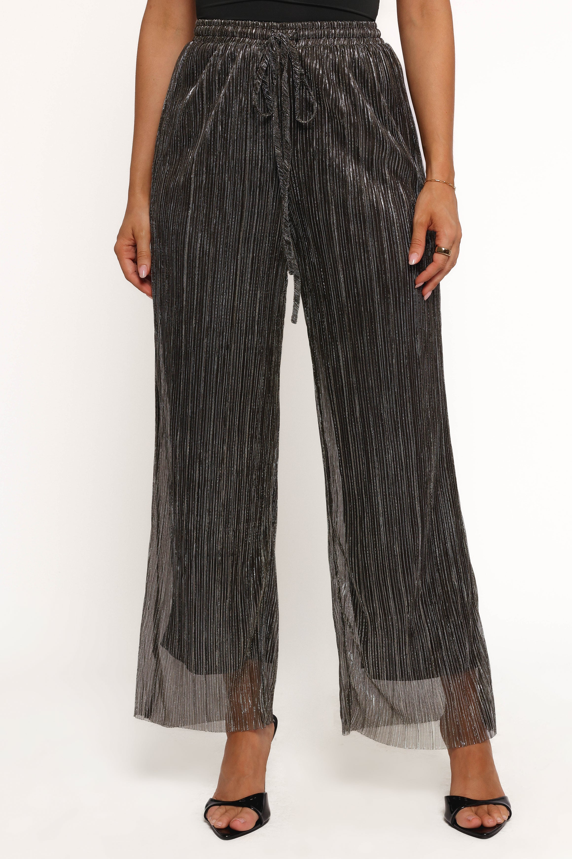 Nila Sheer High-Rise Metallic Pants - Black Gold