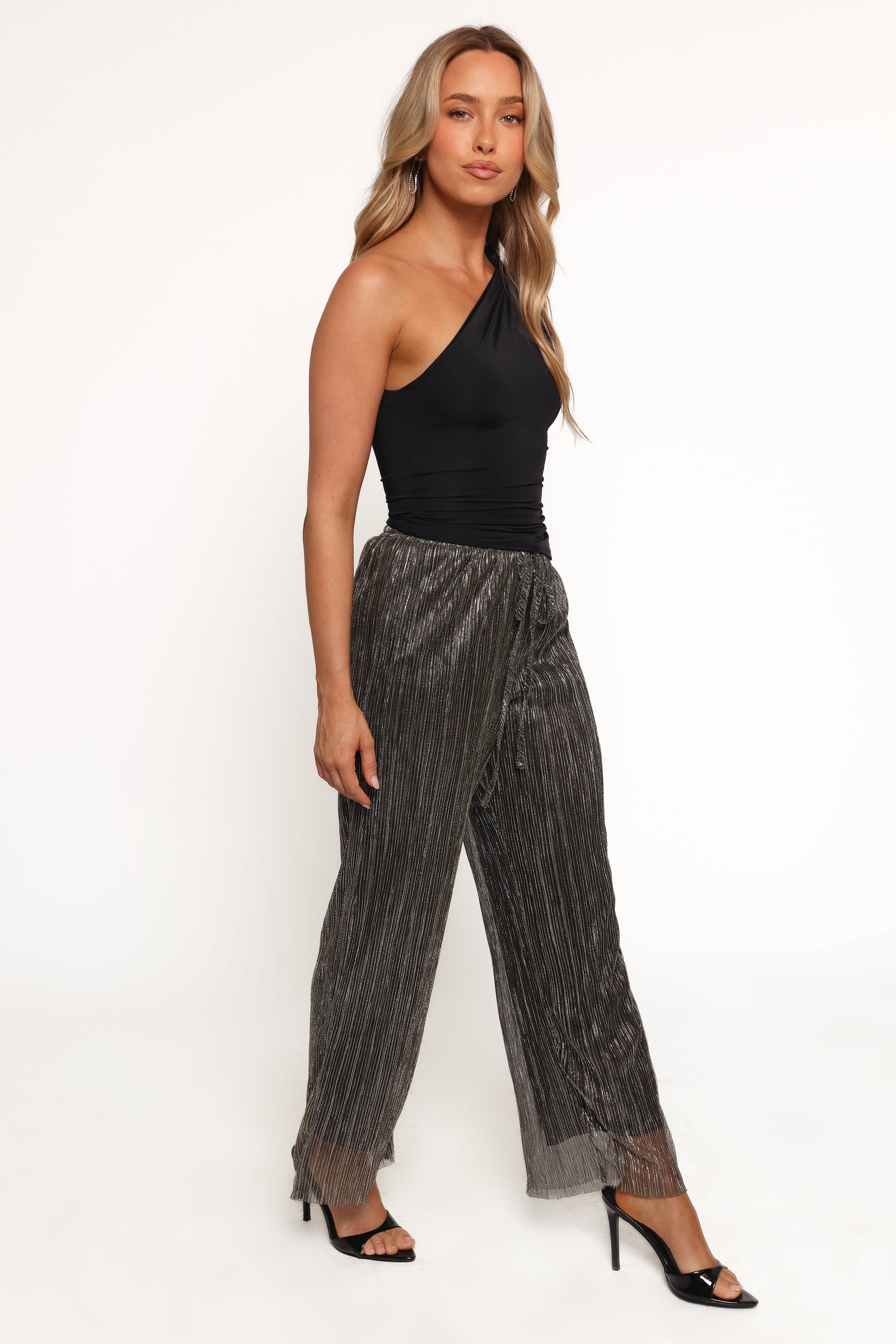 Nila Sheer High-Rise Metallic Pants - Black Gold