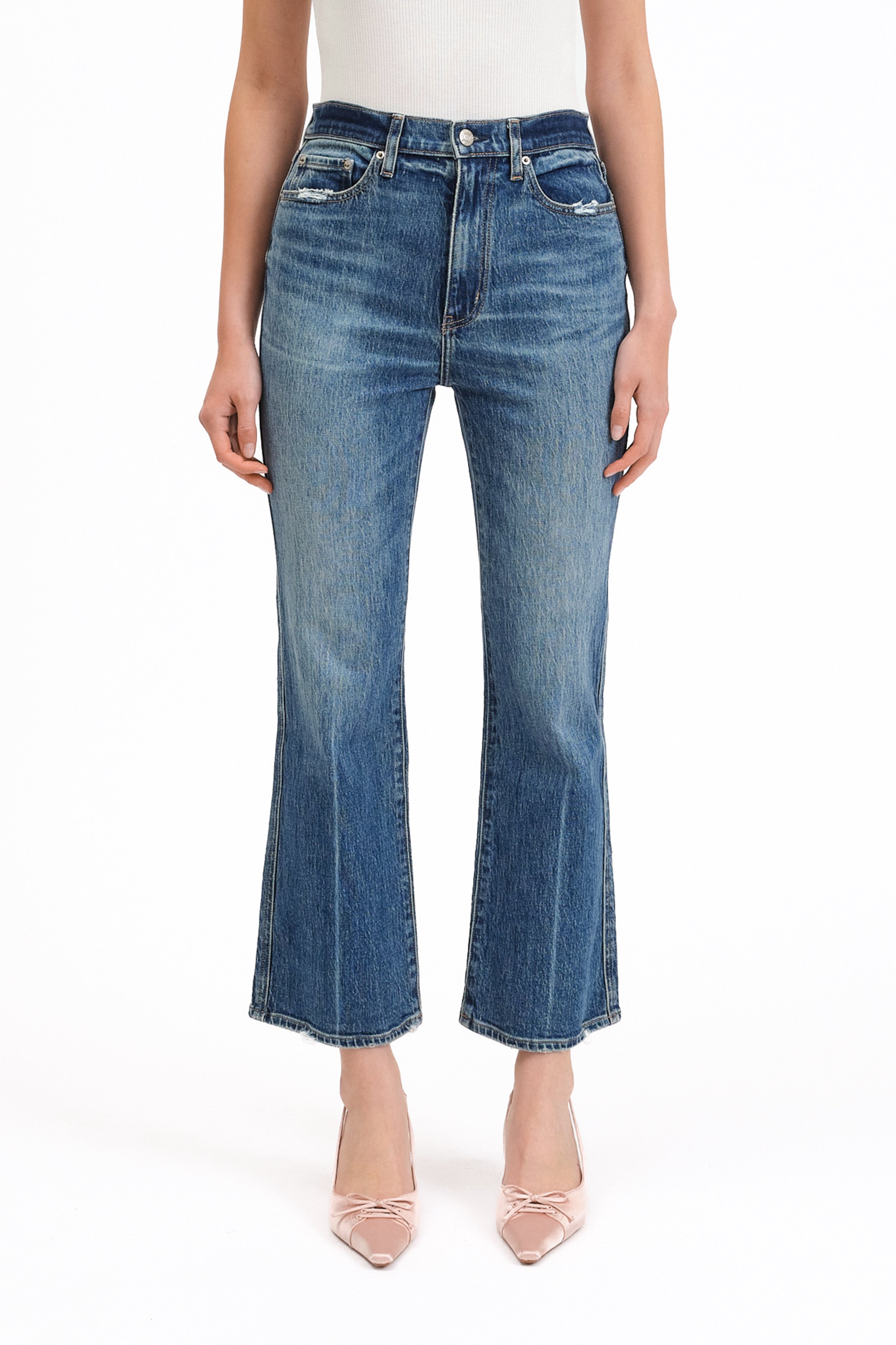 High Rise Ankle Flare Jeans - Vintage Fit Comfort Stretch